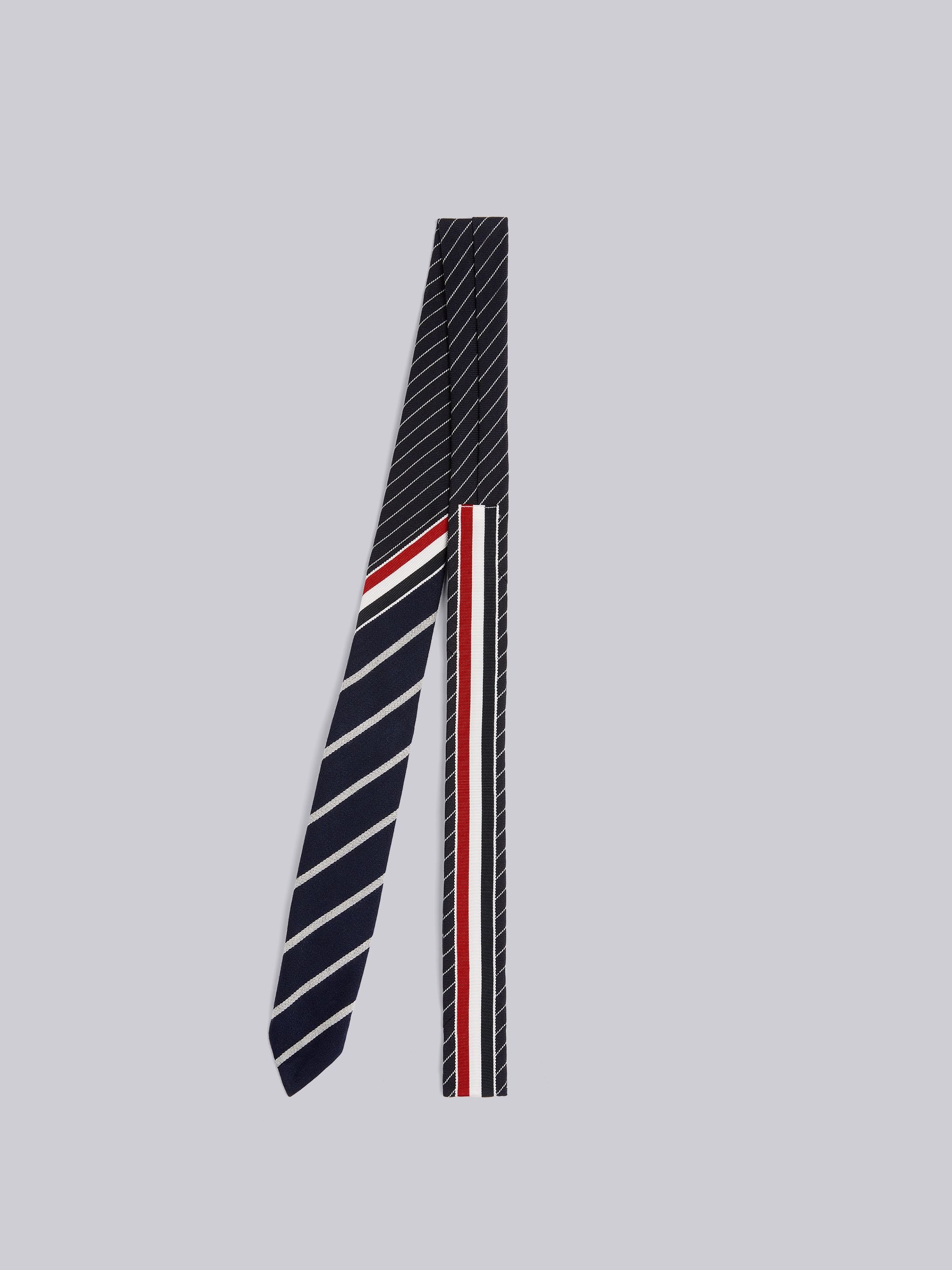 Navy Wool Funmix Pinstripe Uniform Twill Diagonal Stripe Classic Tie - 3