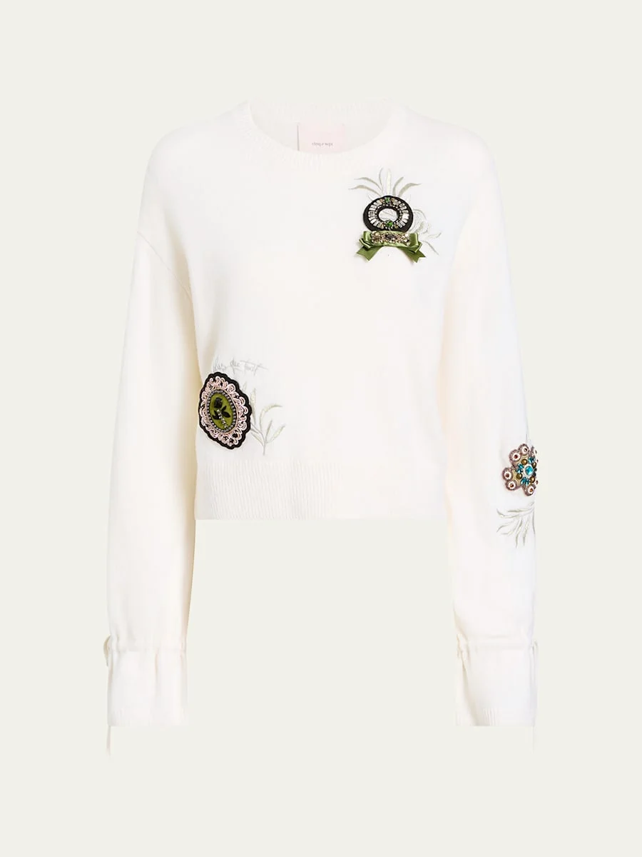 Heritage Rose Patch Embroidered Crewneck Sweater - 1