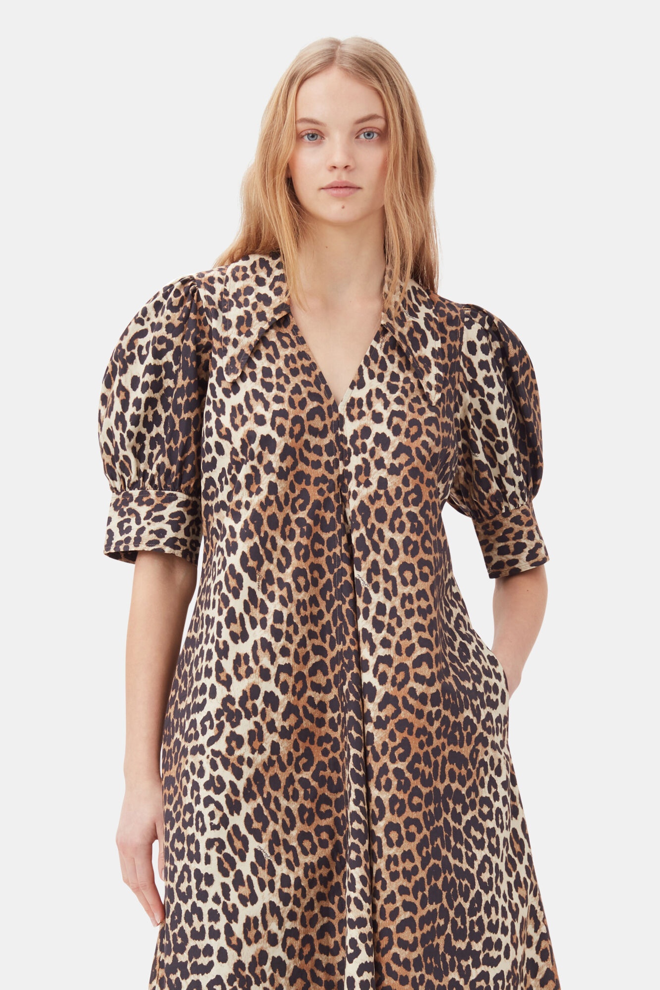 LEOPARD COTTON POPLIN V-NECK MAXI DRESS - 3