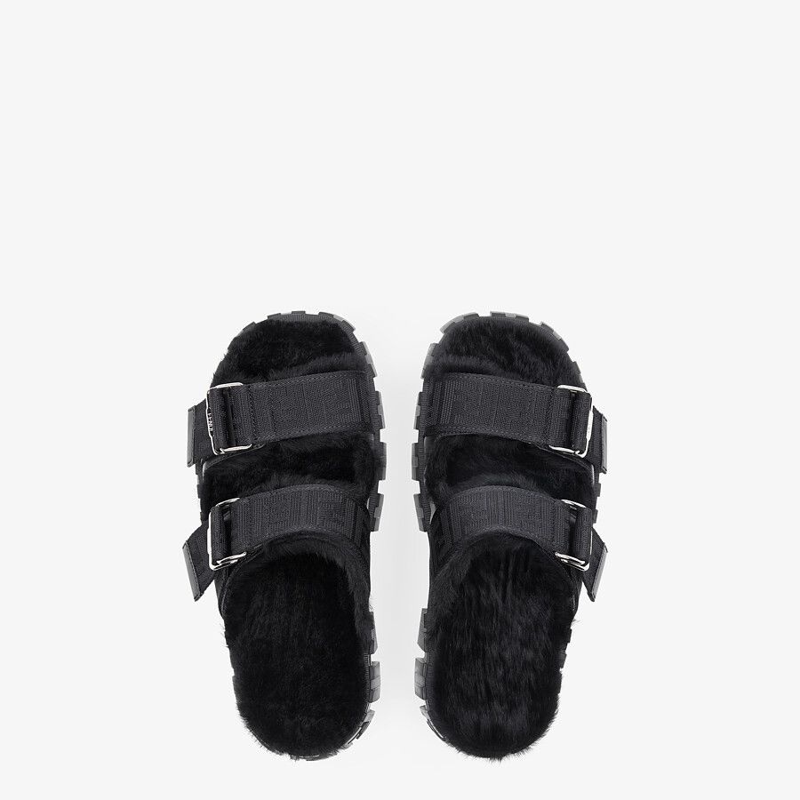 Black rabbit fur sandals - 4