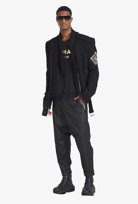 Black tweed jacket with gold-tone Balmain badge - 2