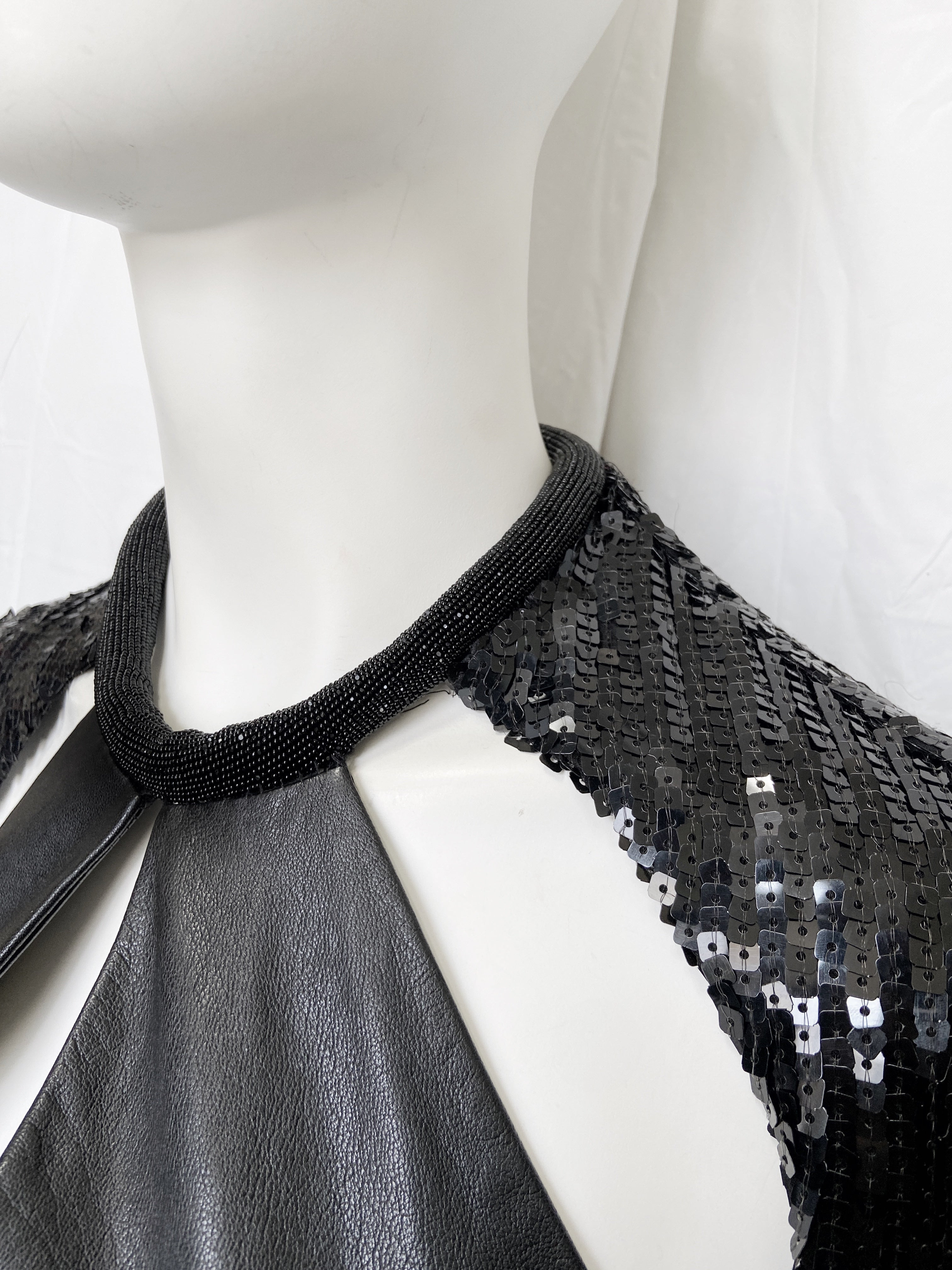 Saint Laurent Paris 2013 Hedi Beaded Collar Sequenced Sleeves Cut Out Backless Leather Dress - 12