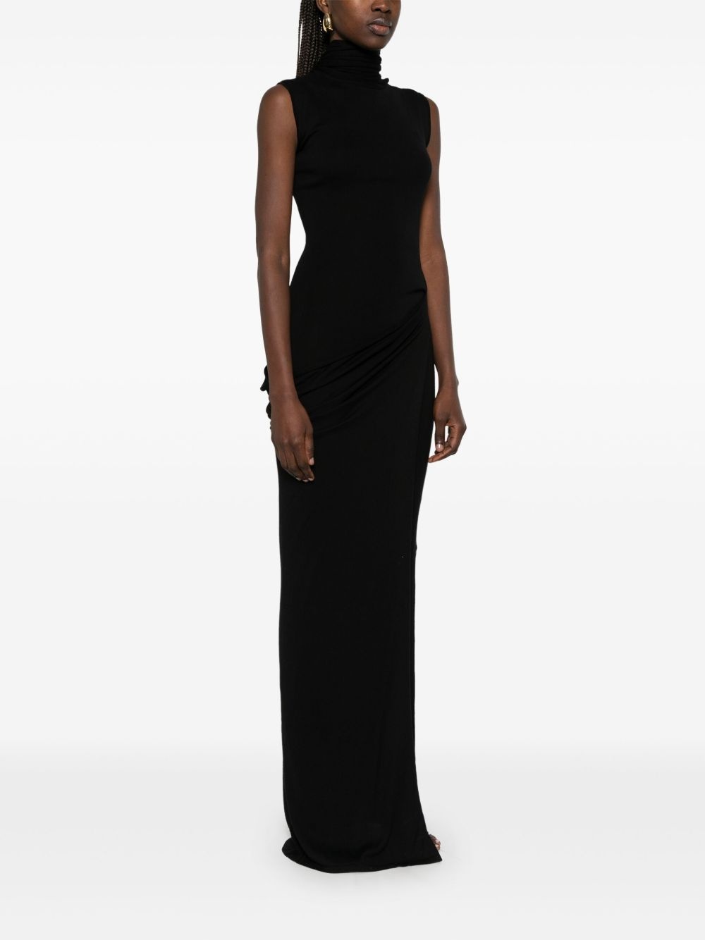 attached-scarf midi dress - 3