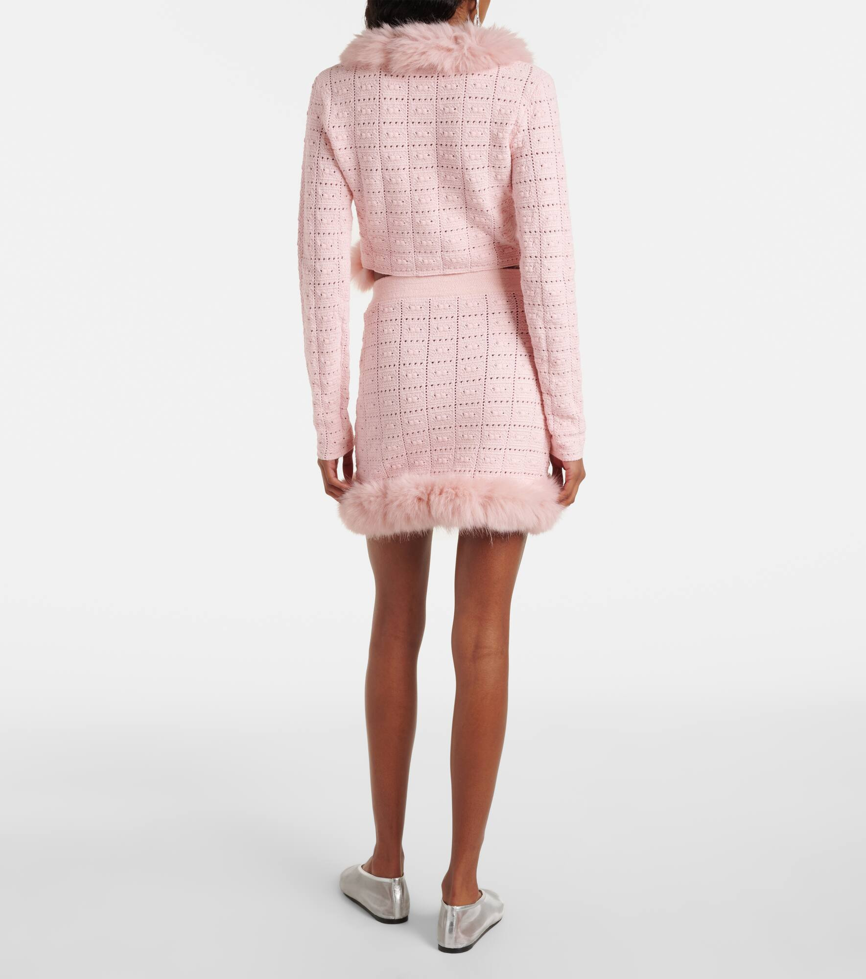 Faux fur-trimmed open-knit cardigan - 3