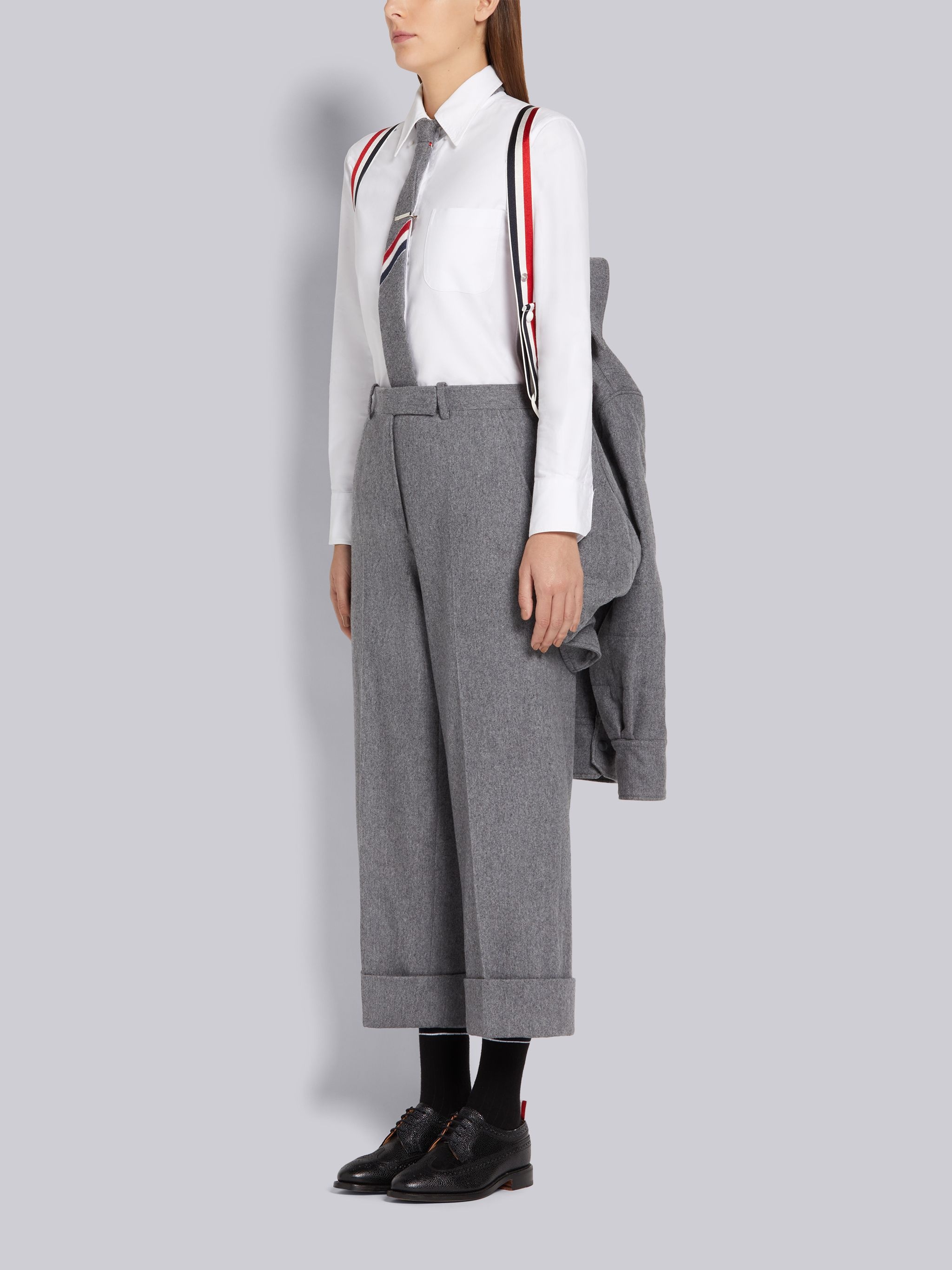 Medium Grey Down-Filled Lightweight Boiled Wool Engineered Stripe Oversized Shirt Jacket - 4