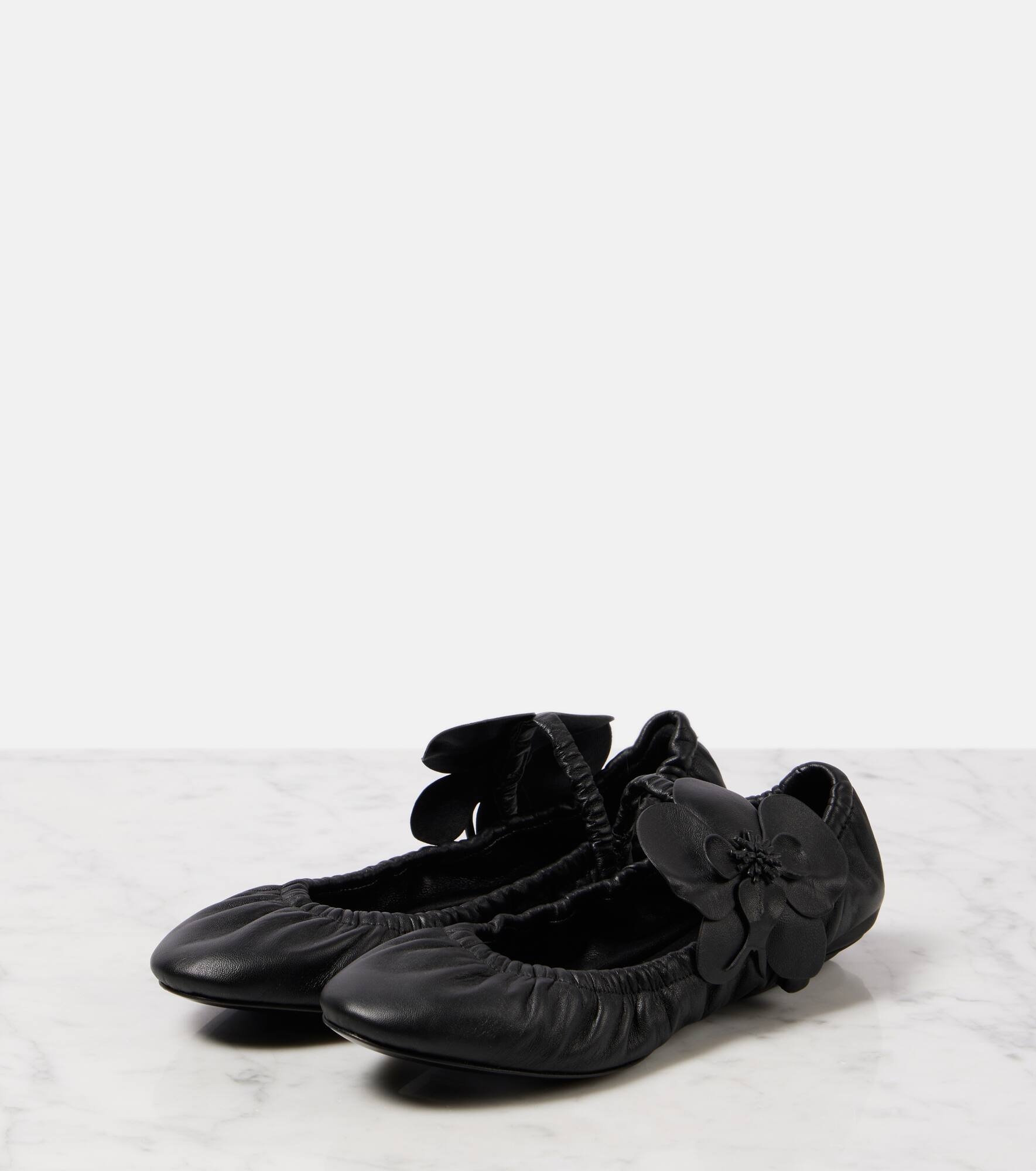 Orchid floral-appliqué leather Mary Jane flats - 4