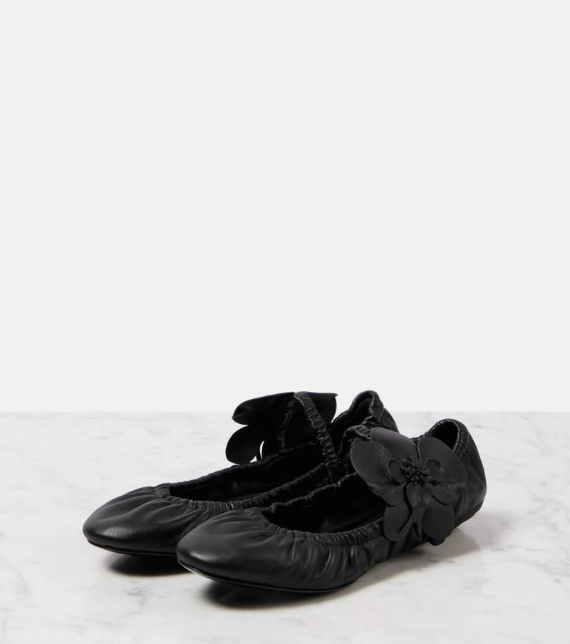 Orchid floral-appliqué leather Mary Jane flats 4