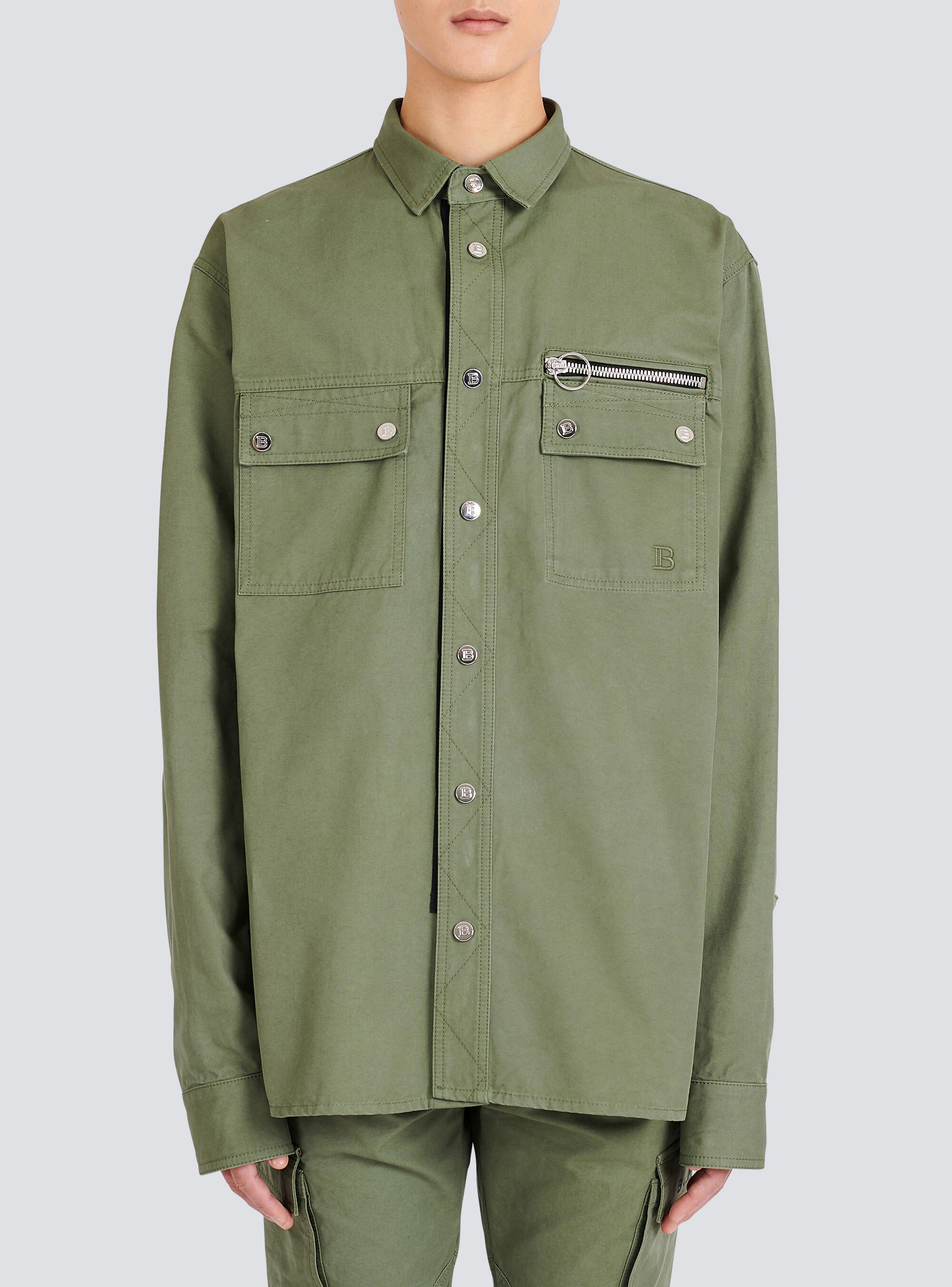 Cotton shirt with embroidered Balmain logo - 6