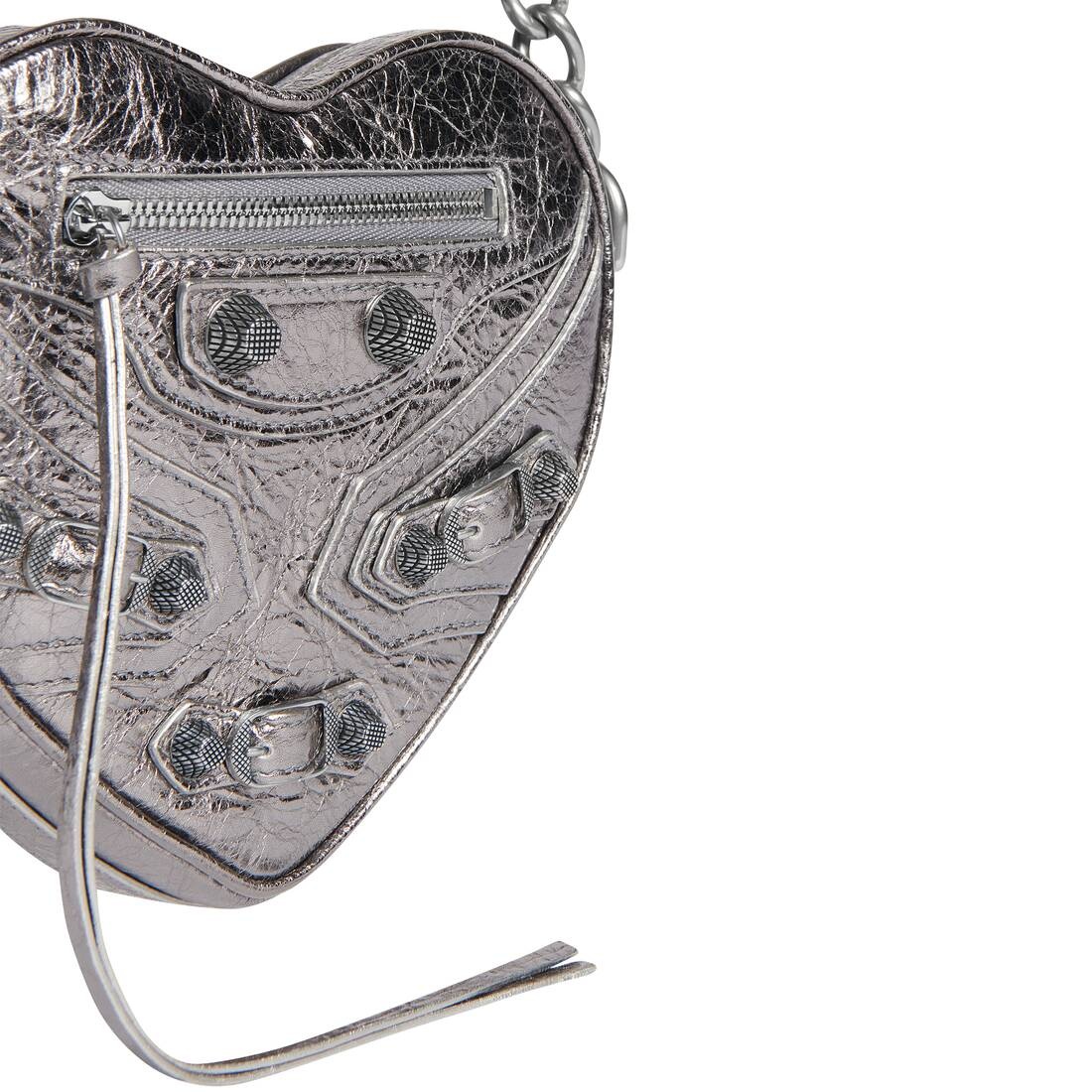 Women's Le Cagole Heart Mini Bag Metallized  in Silver - 7