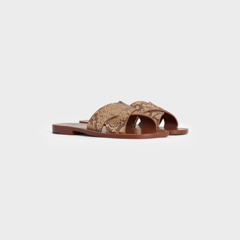 CELINE CELINE LERINS CRISS CROSS SLIDES IN METALIZED PYTHON STAMPED SHEEPSKIN outlook