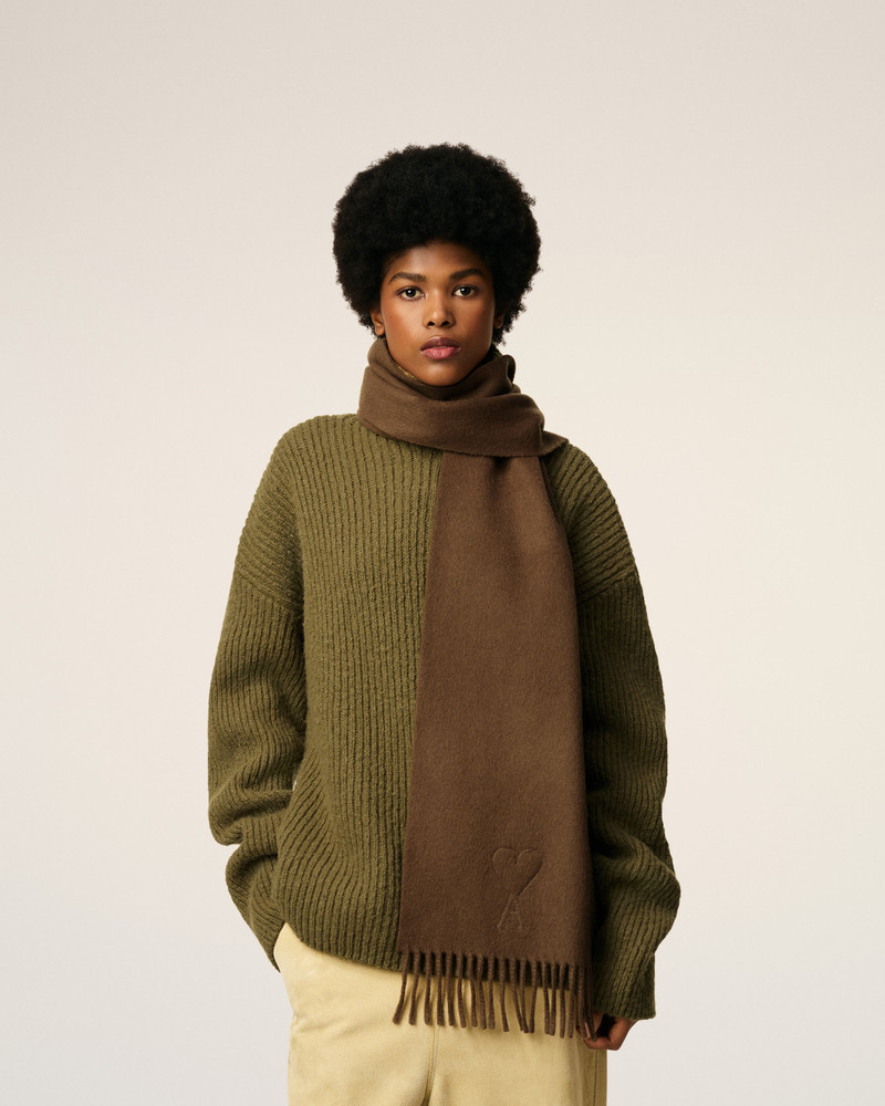 AMI Paris BROWN WOOL EMBOSSED AMI DE COEUR SCARF outlook