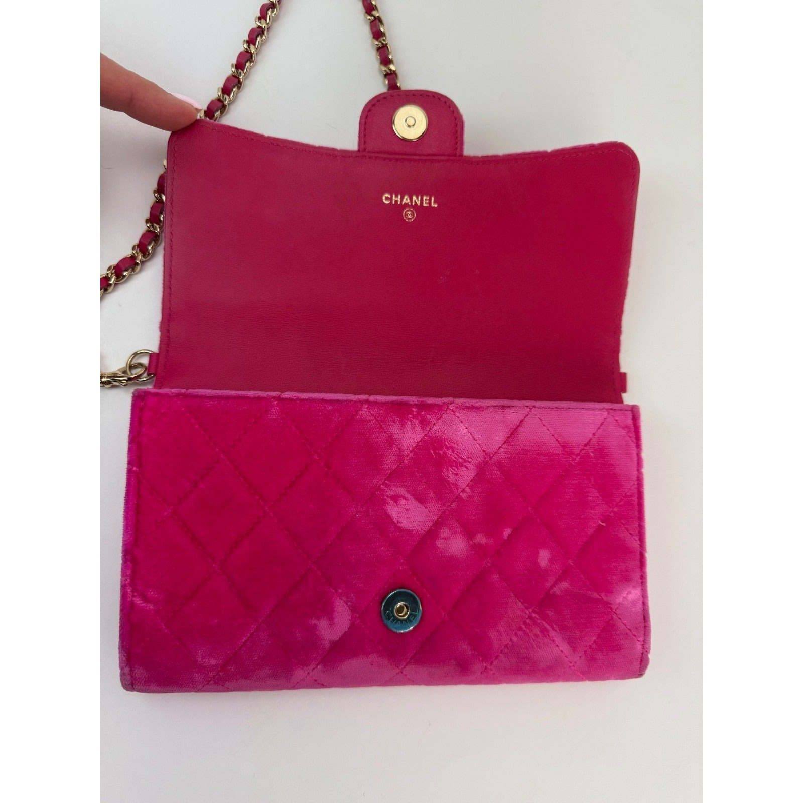 Chanel Velvet Quilted Timeless Fuchsia Wallet on a Chain Clutch Bag - 11