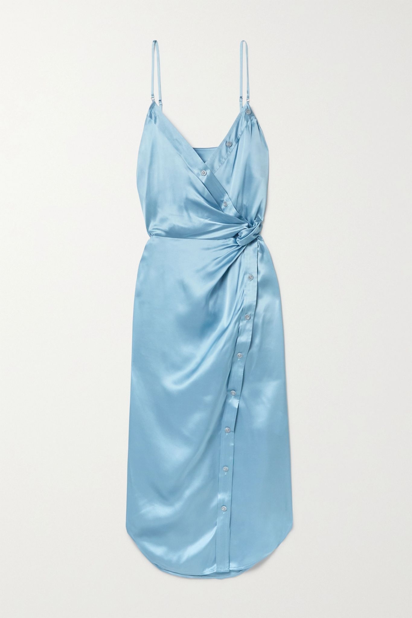 Wrap-effect knotted silk-charmeuse midi dress - 1