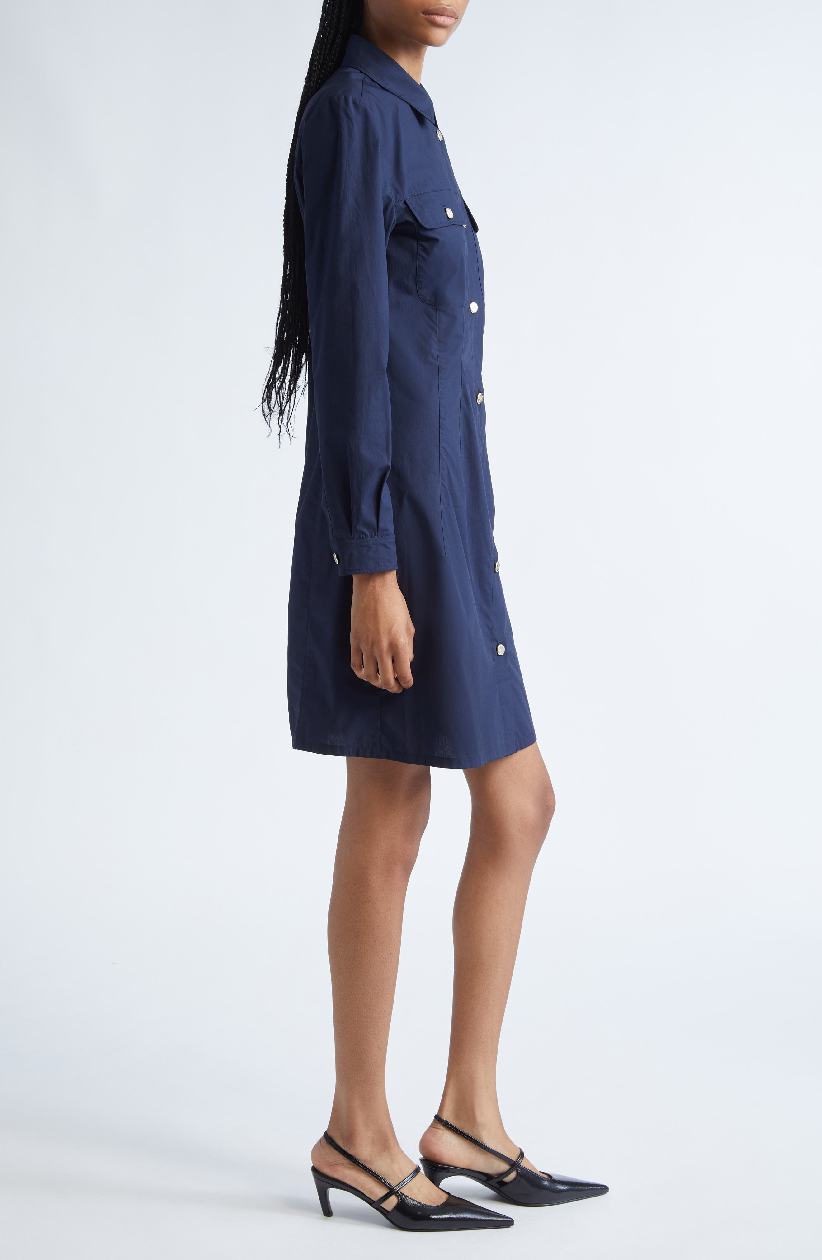 Emporio Armani Long Sleeve Cotton Poplin Button-Up Shirtdress in Dark Navy at Nordstrom - 3