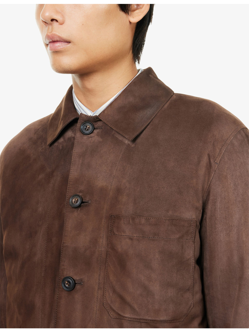 Patch-Pocket Long-Sleeve Suede Jacket - 5