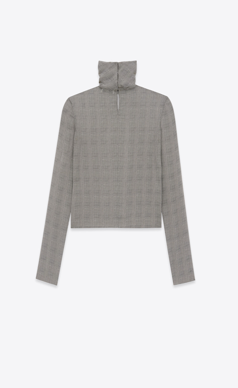 SAINT LAURENT turtleneck blouse in prince of wales silk charmeuse outlook