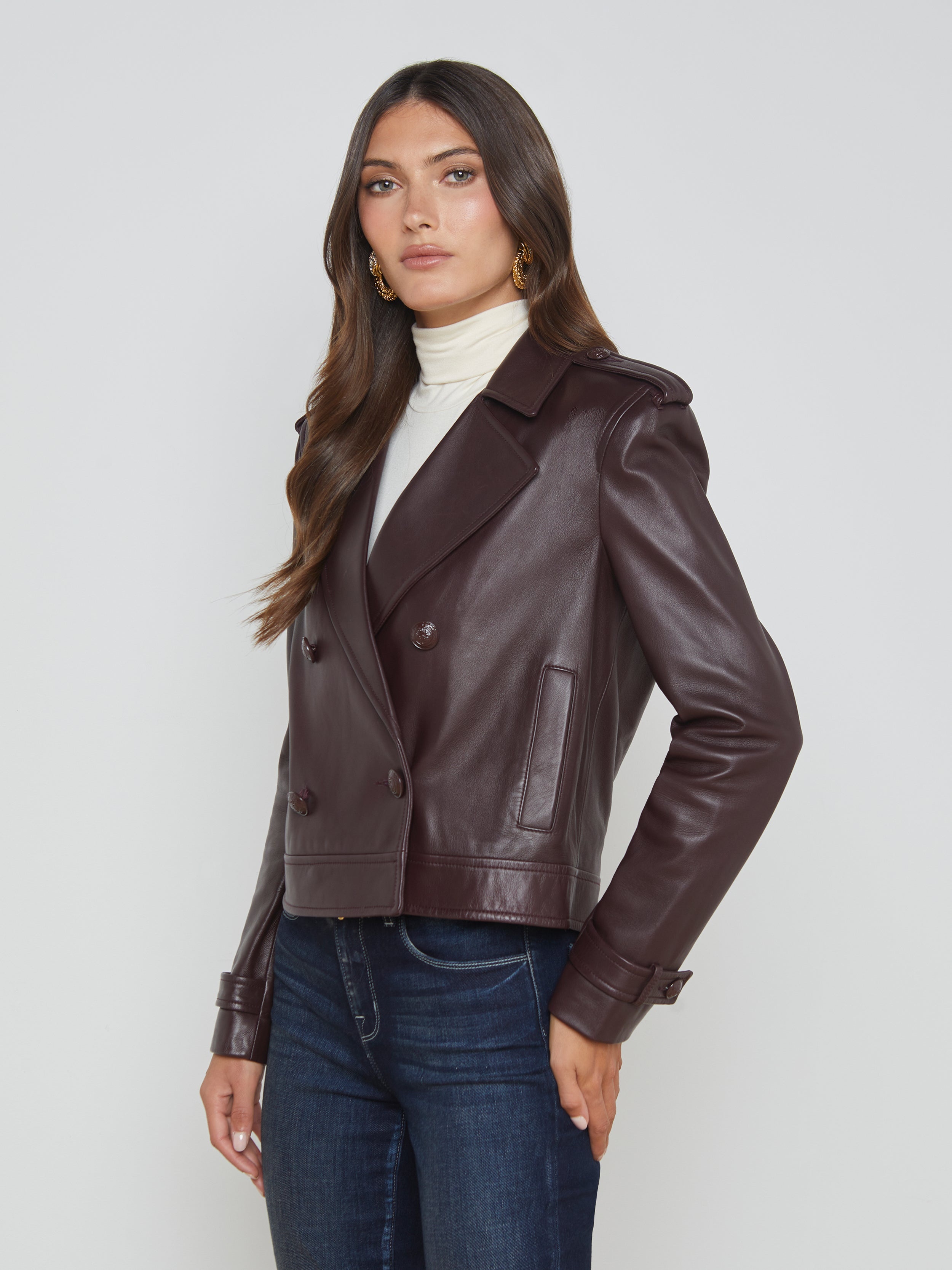 Xoey Cropped Leather Trench Coat - 4