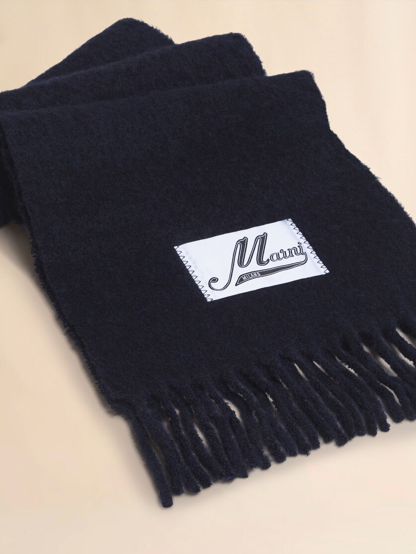 NAVY BRUSHED ALPACA SCARF WITH FRINGES - 3