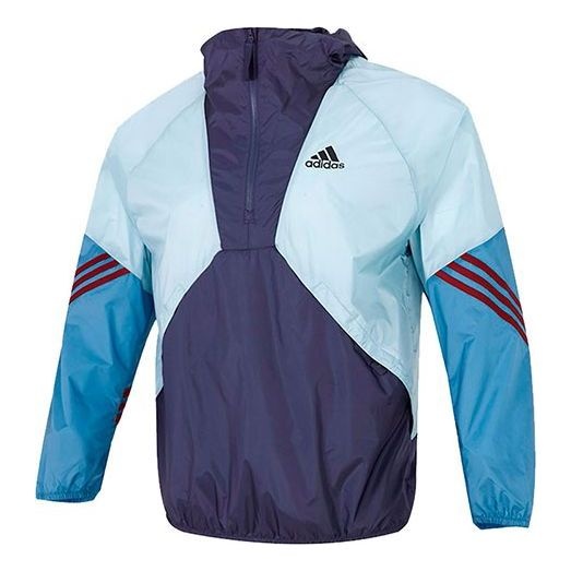 Men's adidas Logo Colorblock Splicing Stripe Sports Training Casual Jacket Blue H65747 - 1