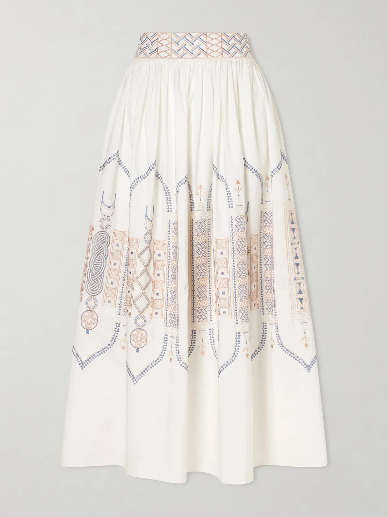 Ombretta Embroidered Cotton-blend Poplin Midi Skirt - 1