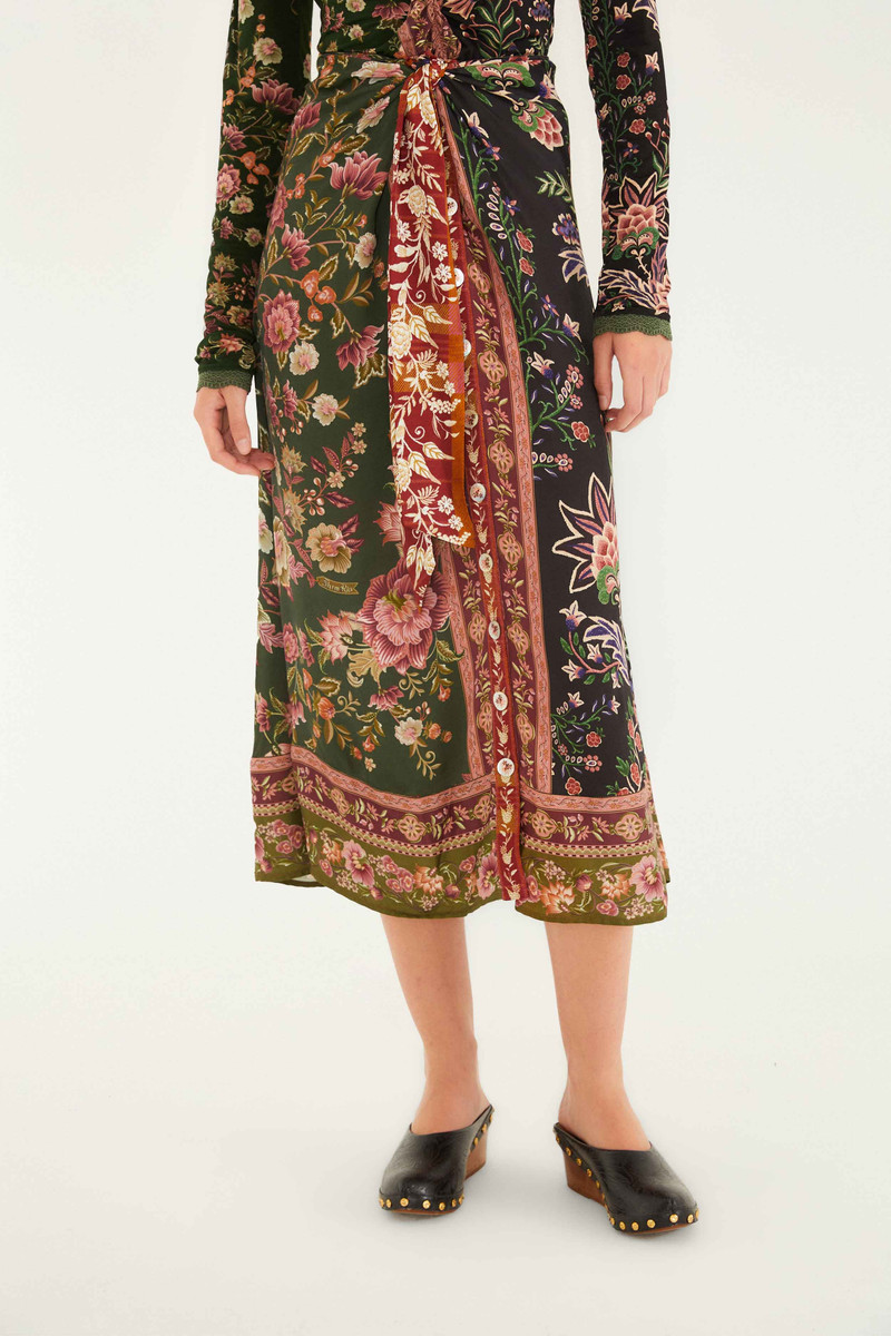 FARM RIO Mixed Winter Garden Lenzing™ Ecovero™ Viscose Midi Skirt outlook