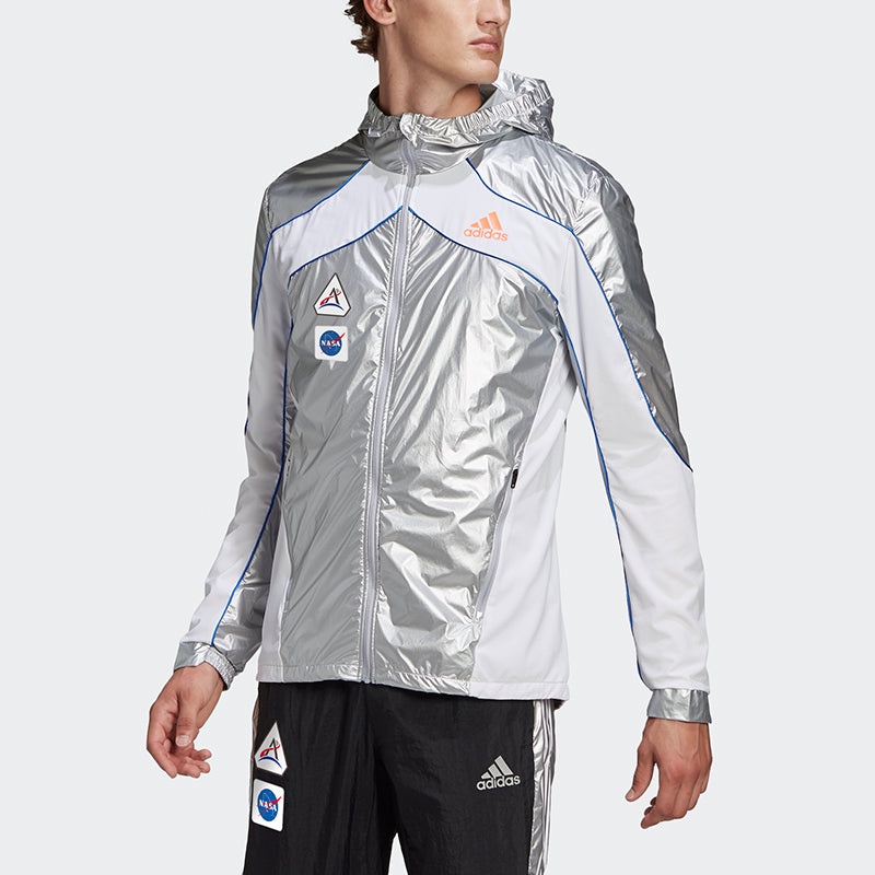 adidas Space Jkt M Casual Running Sports Hooded Jacket Silver GK8816 - 5