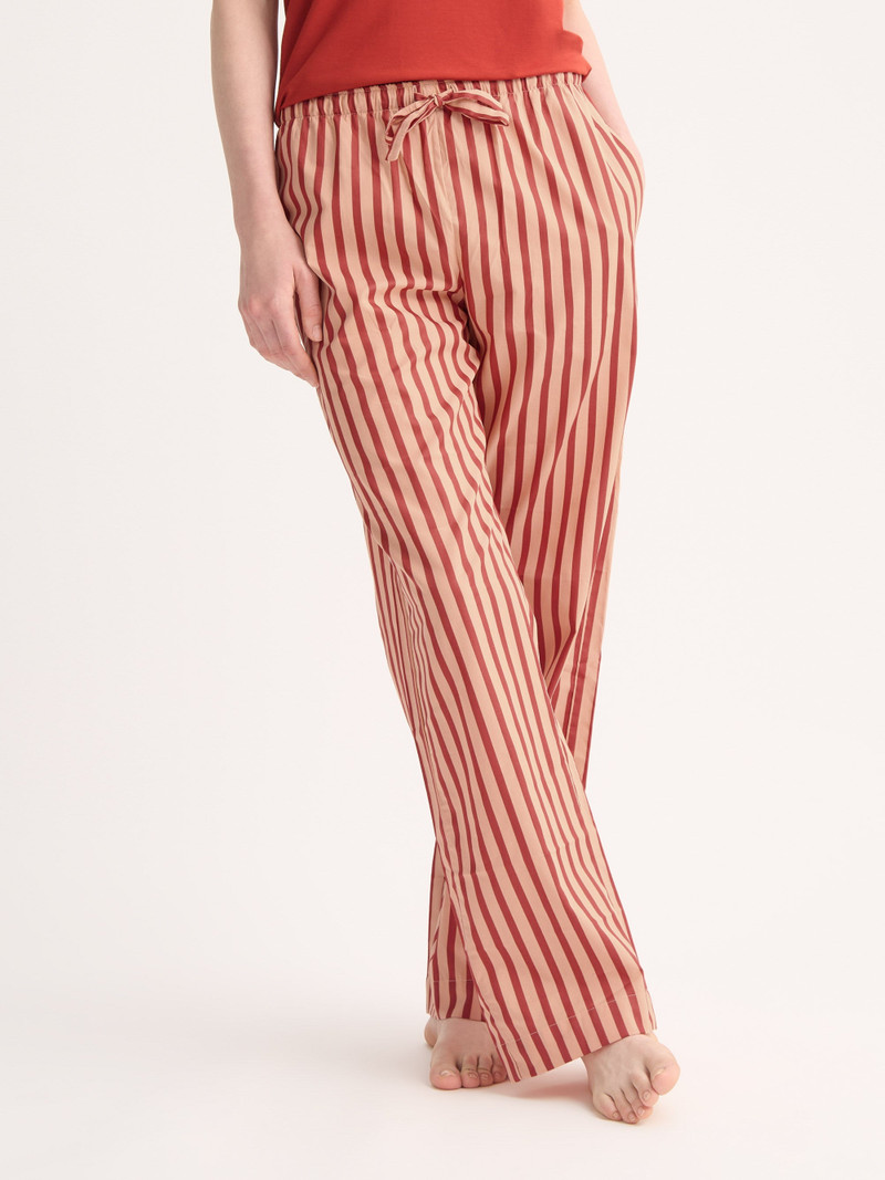 Women's Lounge Pants Capri Cotton Batiste Red & Peach Stripe 3