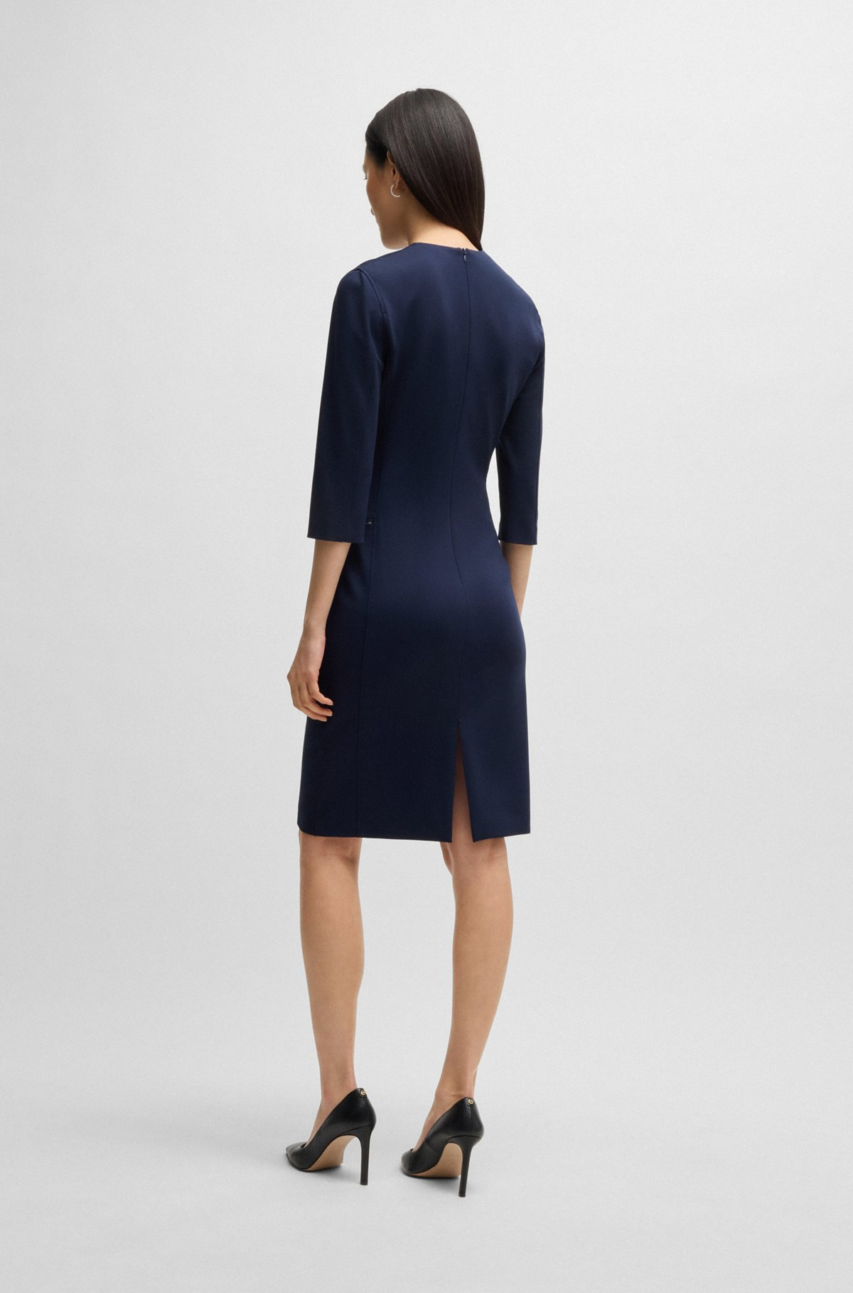 V-NECK DRESS WITH ZIPPED POCKETS AND CROPPED SLEEVES - 4