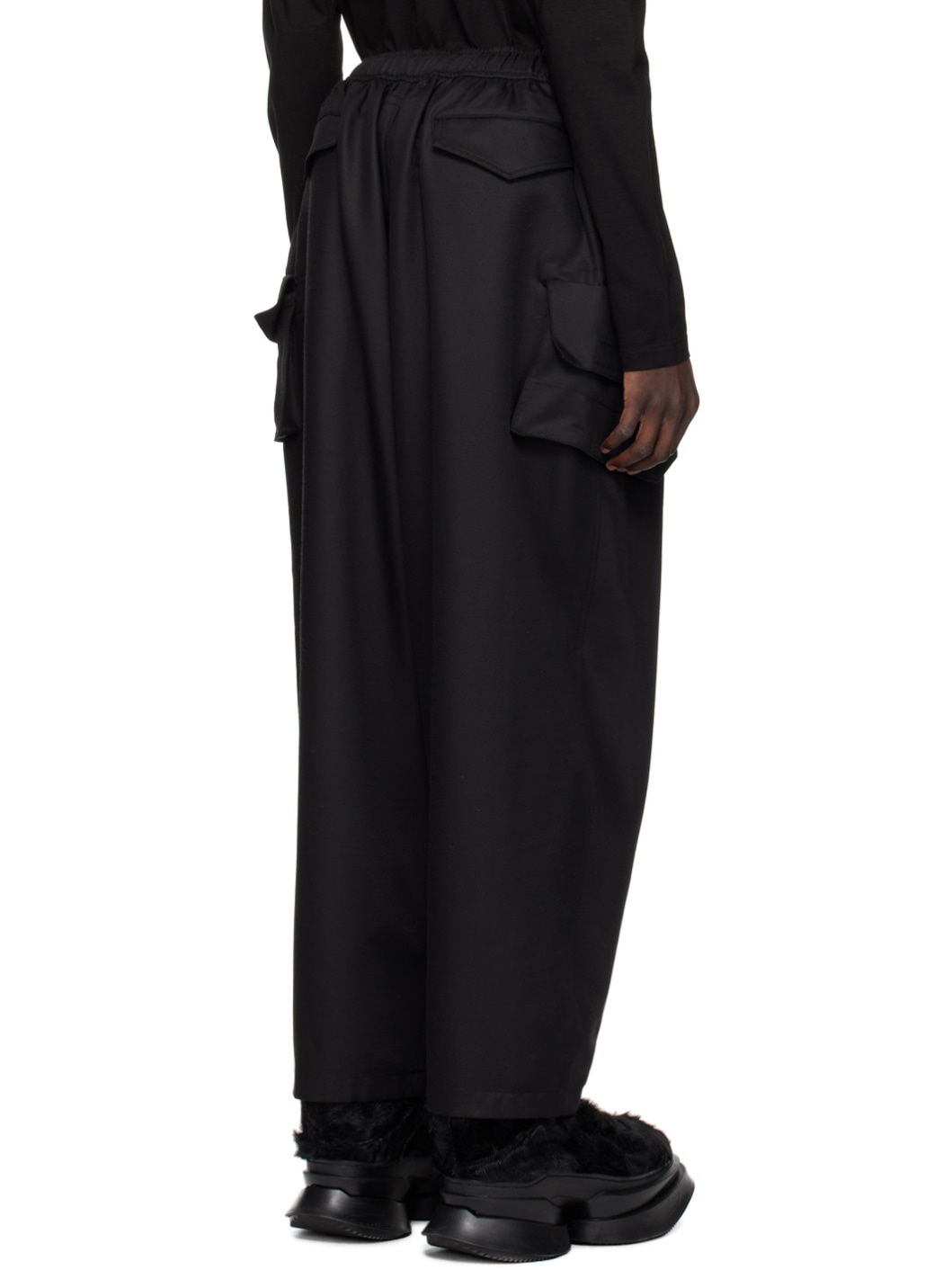Black Gathered Cargo Pants - 3