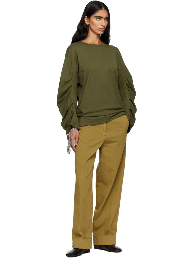 Dries Van Noten Khaki Cuffed Cotton Trousers outlook