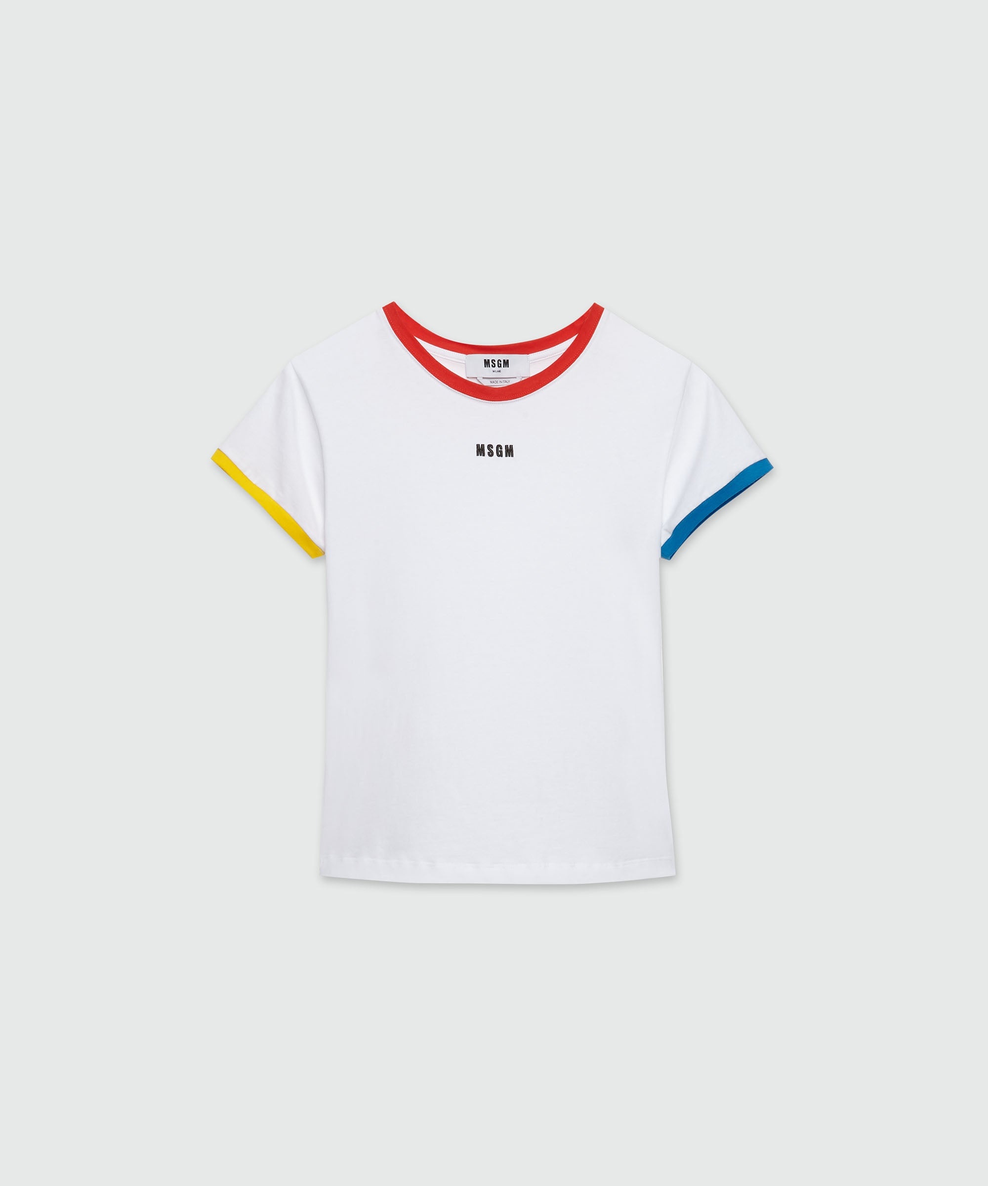 White stretch jersey T-Shirt with multicolored profiles - 1