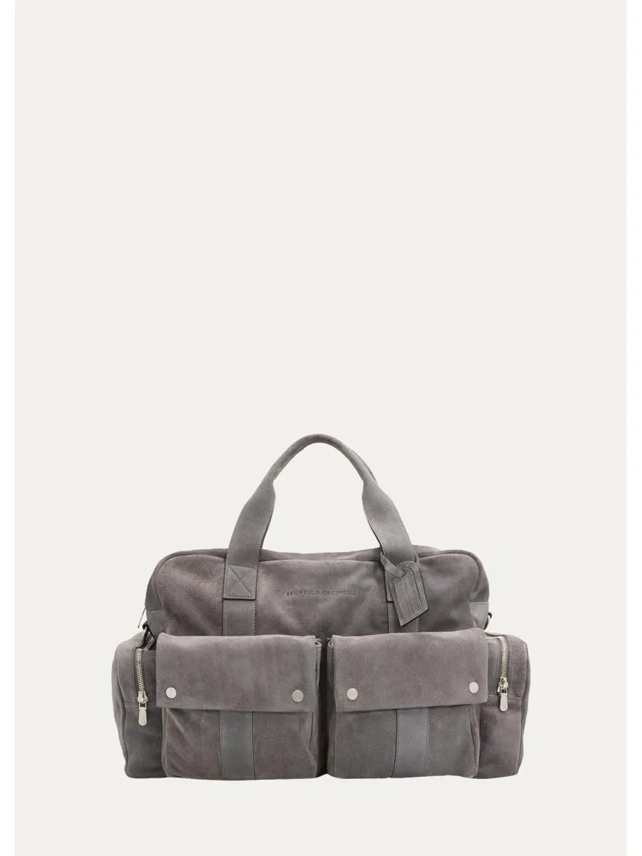Men's Suede Oversized-Pocket Duffel Bag - 1