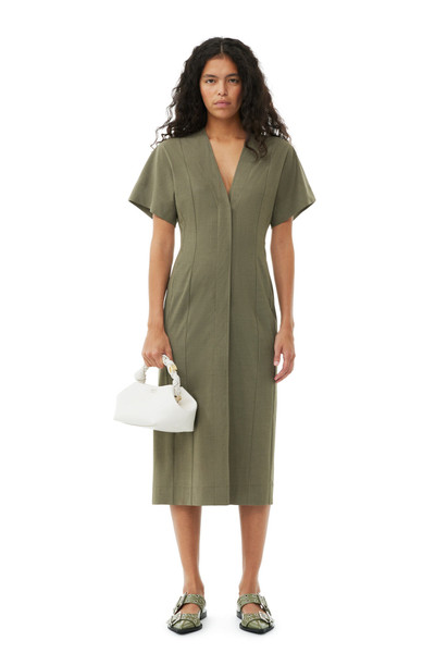 GANNI GREEN DRAPEY MELANGE MIDI DRESS outlook