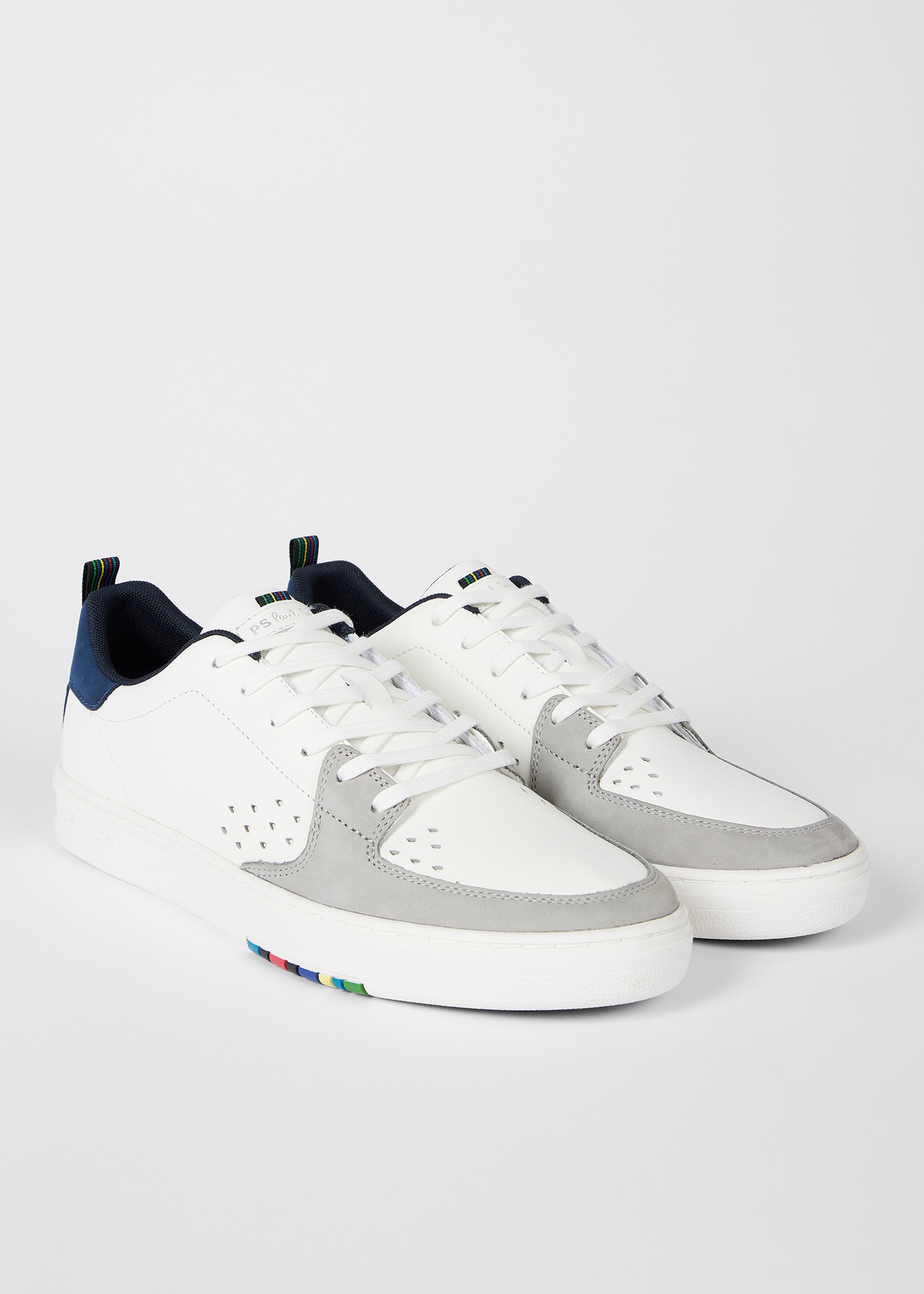 White Leather 'Cosmo' Trainers With Navy Heel - 2