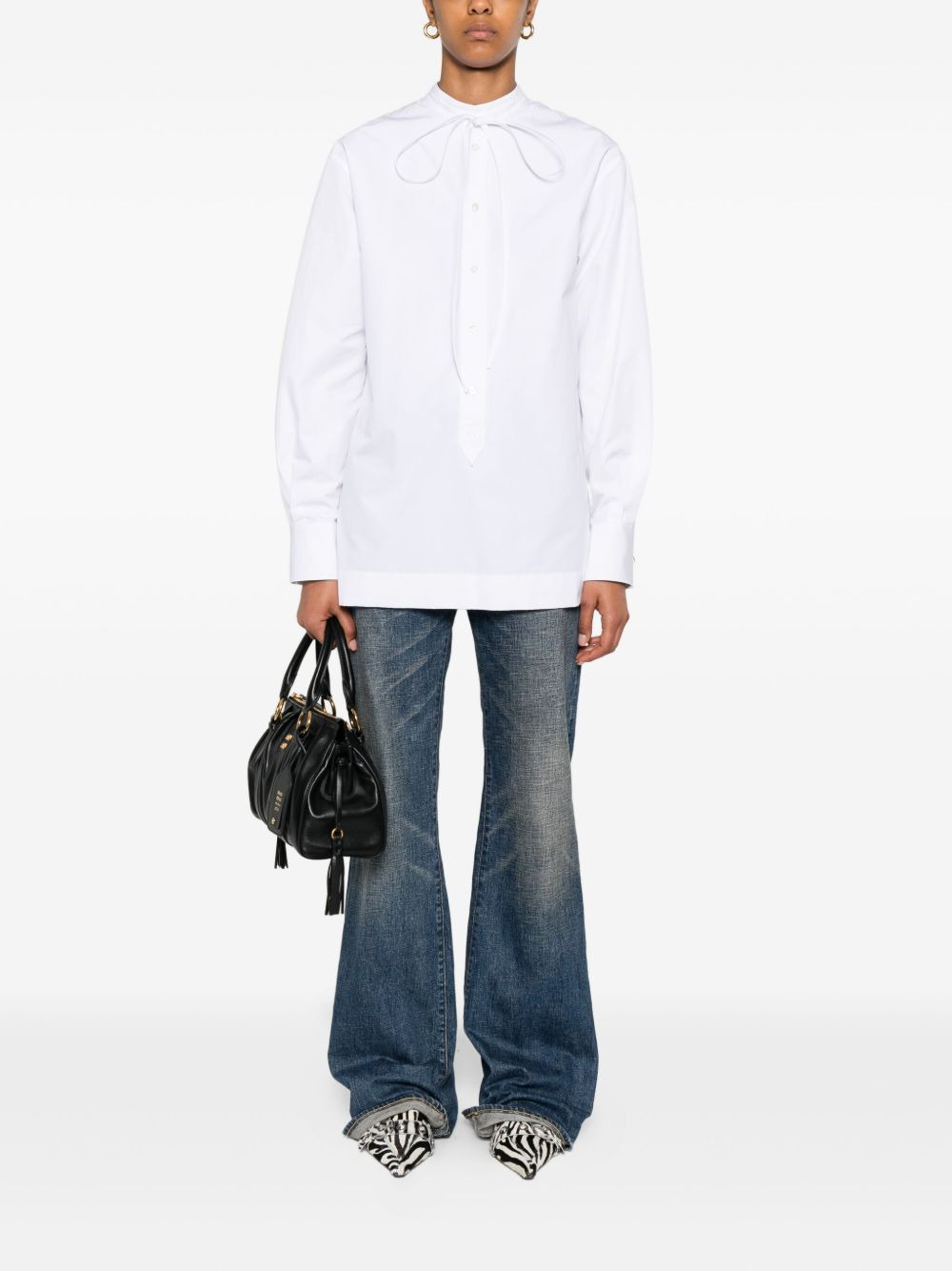 neck-tie long-sleeve top - 2