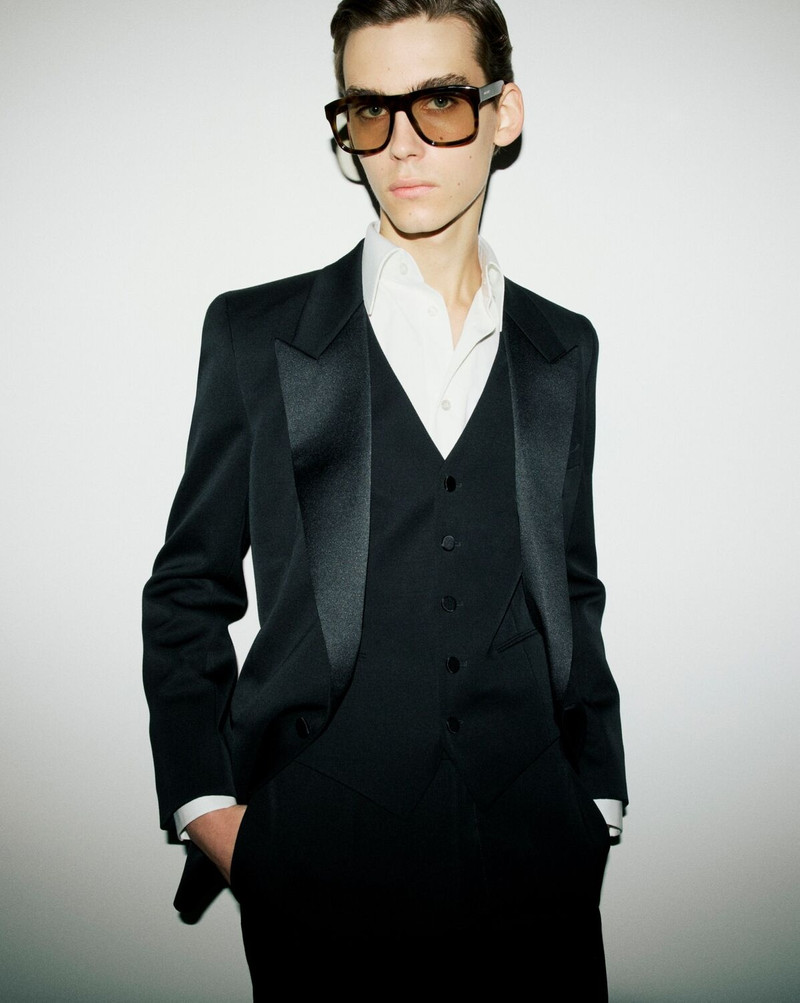 SAINT LAURENT CASSANDRE TUXEDO VEST IN GRAIN DE POUDRE outlook
