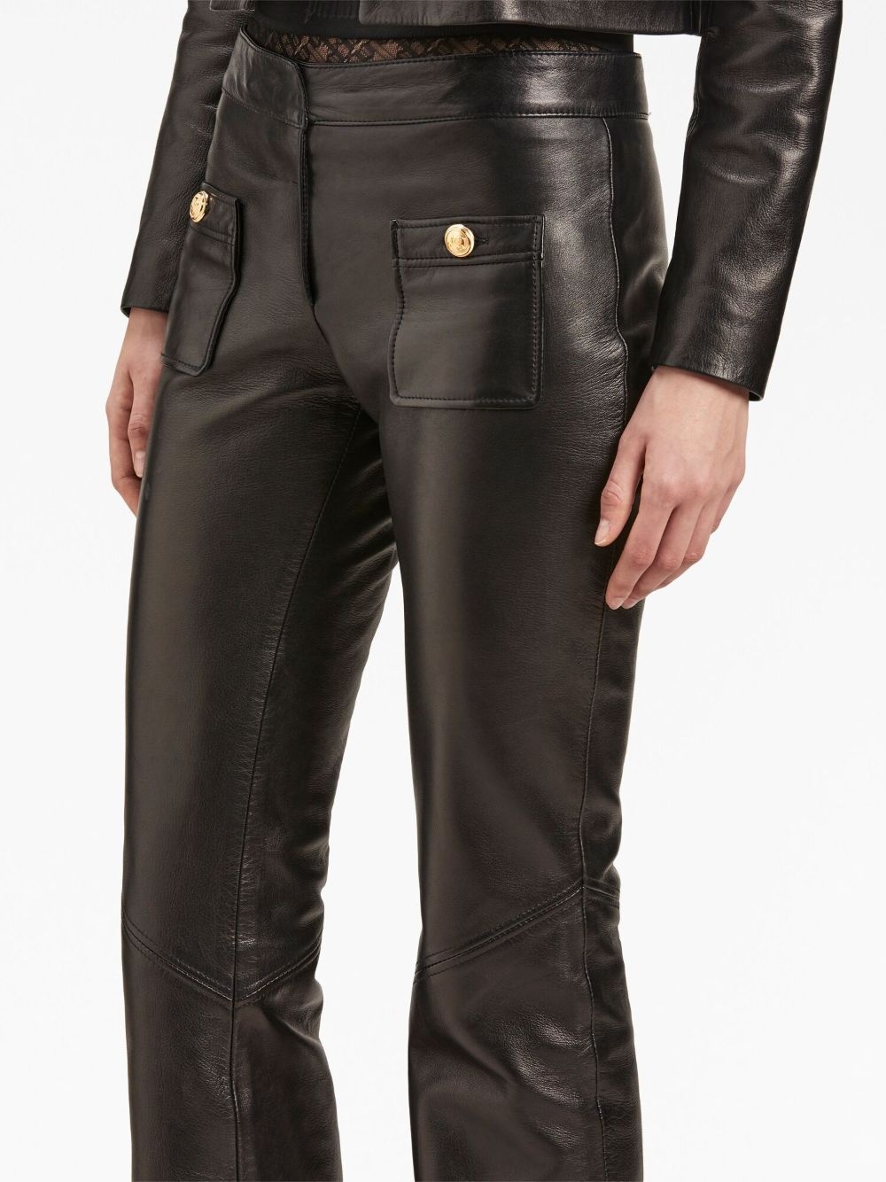 mid-rise leather flared trousers - 6