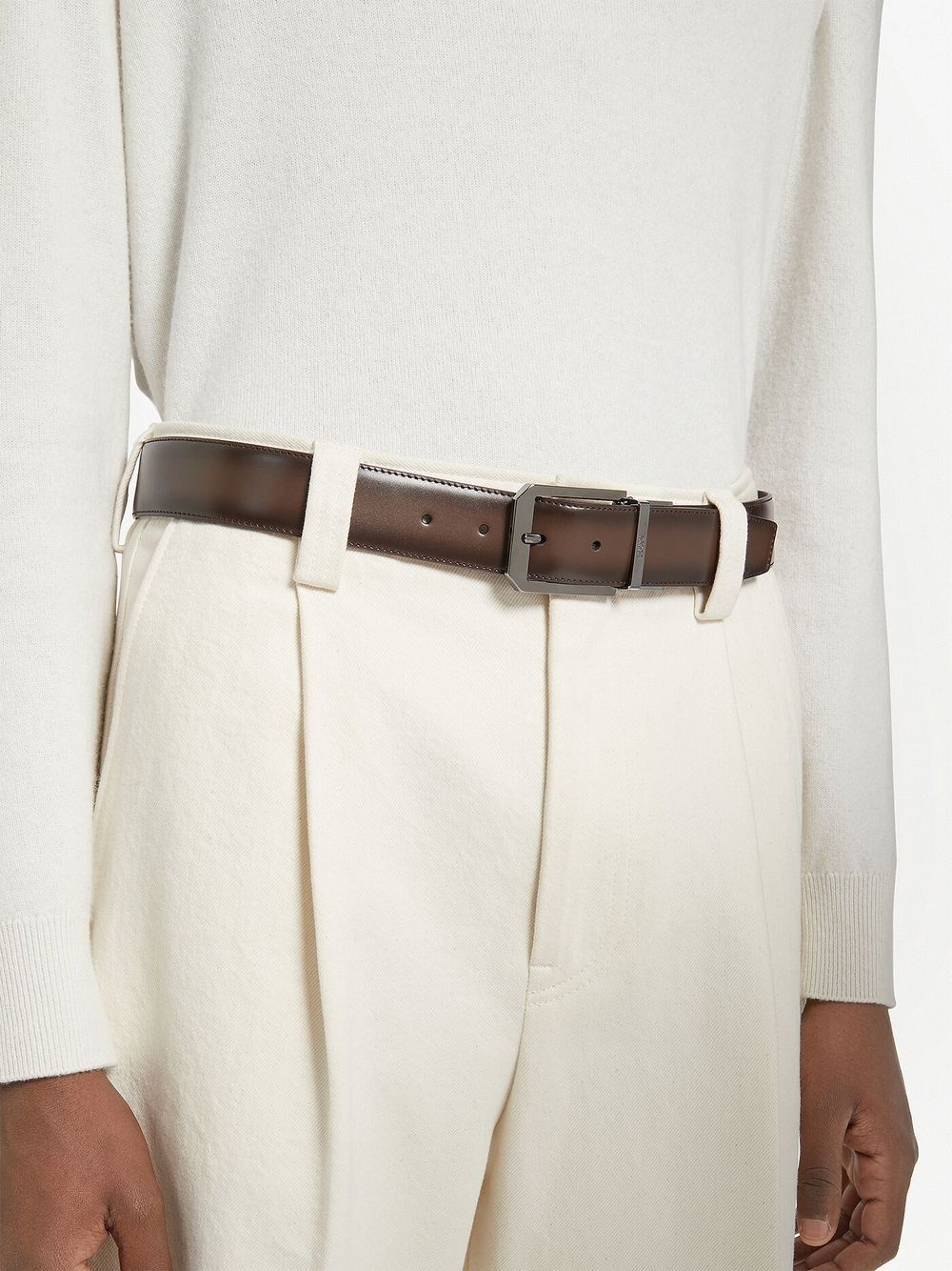 grained leather reversible belt - 3