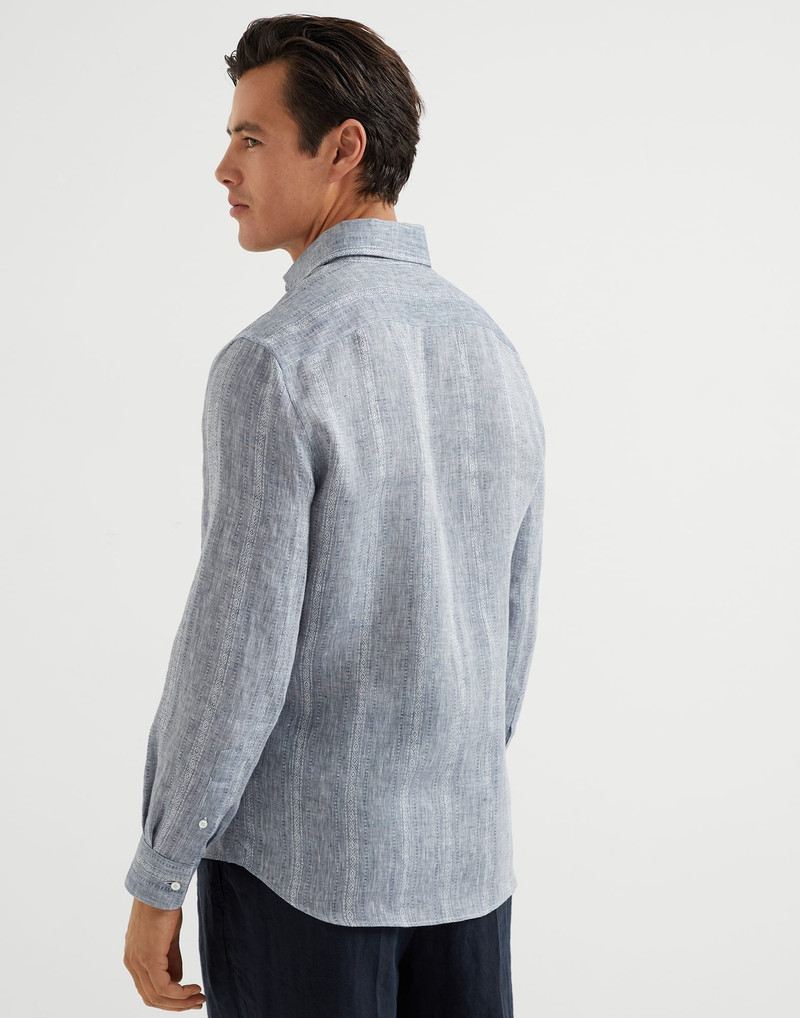 Brunello Cucinelli Jacquard stripe linen easy fit shirt with spread collar outlook