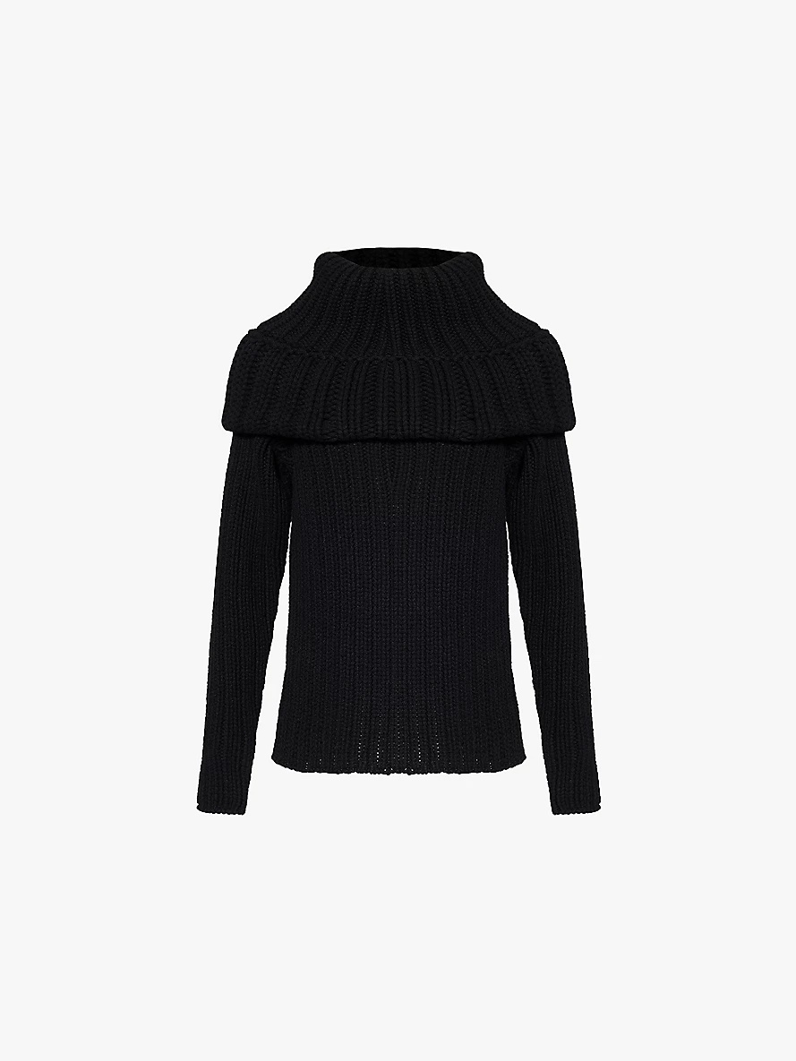 Exaggerated-collar ribbed wool-blend knitted jumper - 1