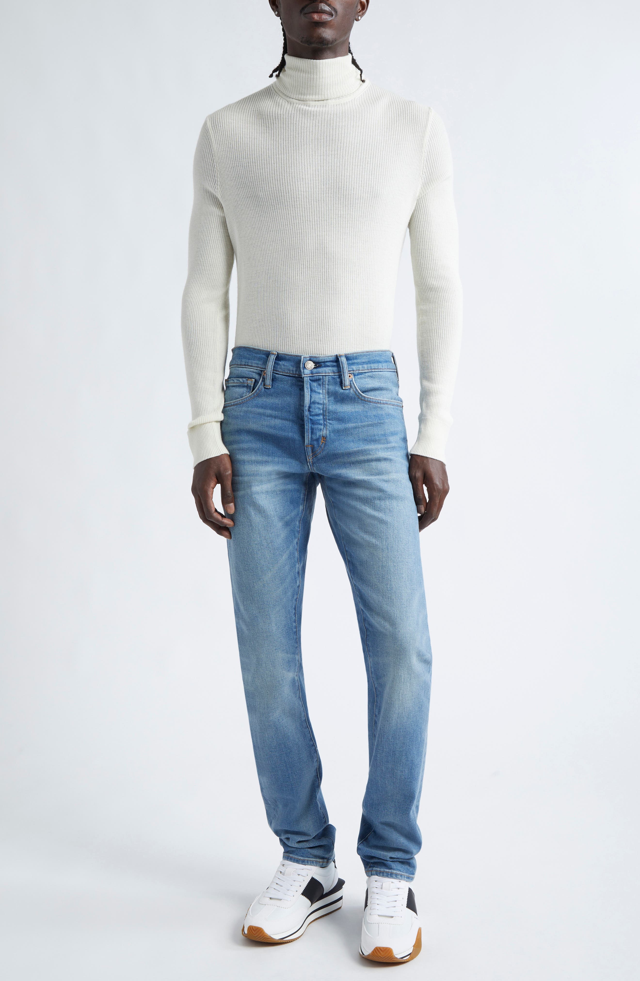 TOM FORD Wool, Silk & Cashmere Rib Turtleneck Sweater in Aw002 White at Nordstrom - 2