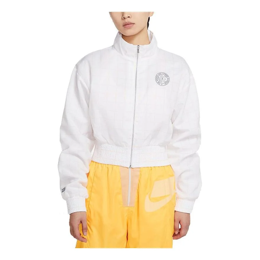 (WMNS) Nike Plaid Windproof Sports Stand Collar Jacket White CZ8235-100 - 1