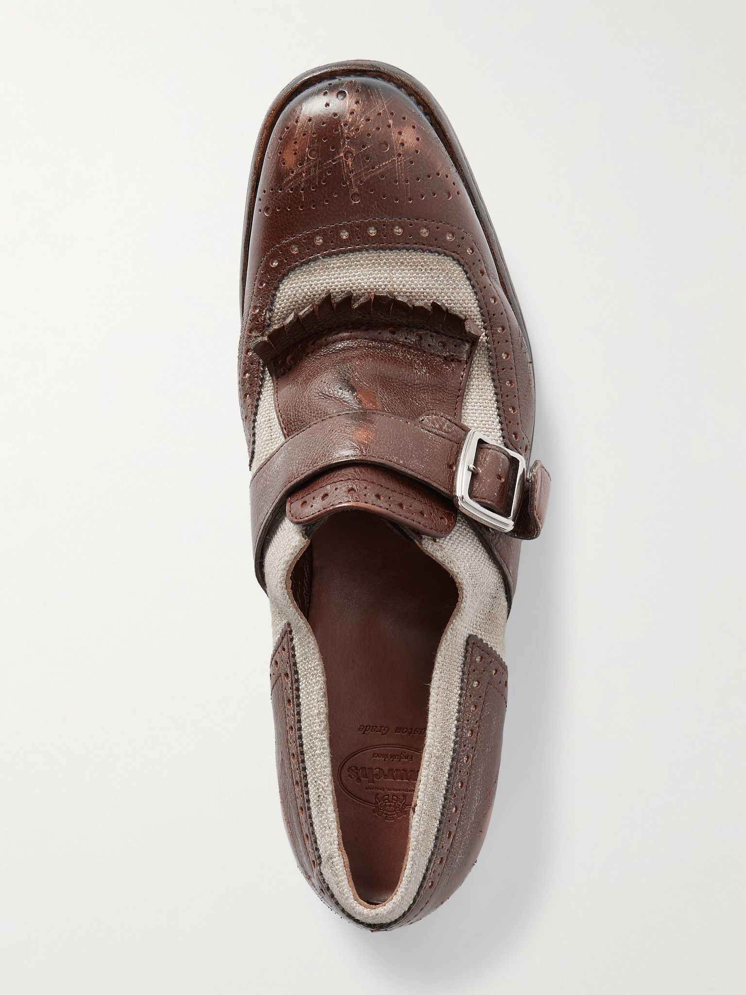 Shanghai distressed leather and canvas brogues Ecru - 5