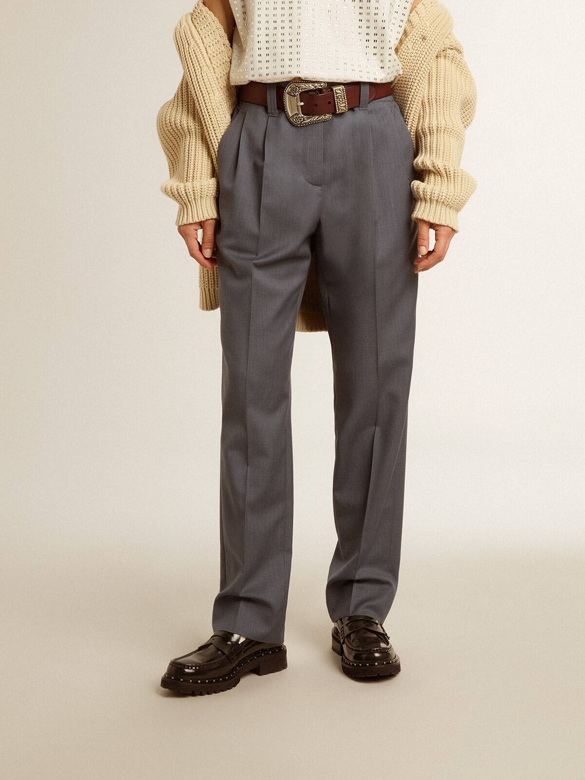 Women's loose pants in baby blue wool - 2