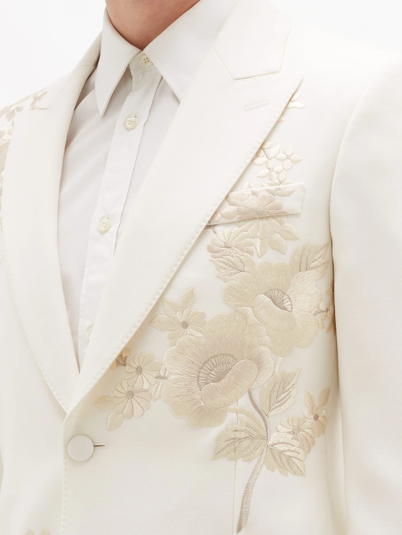 Floral-embroidered wool-twill suit jacket - 3