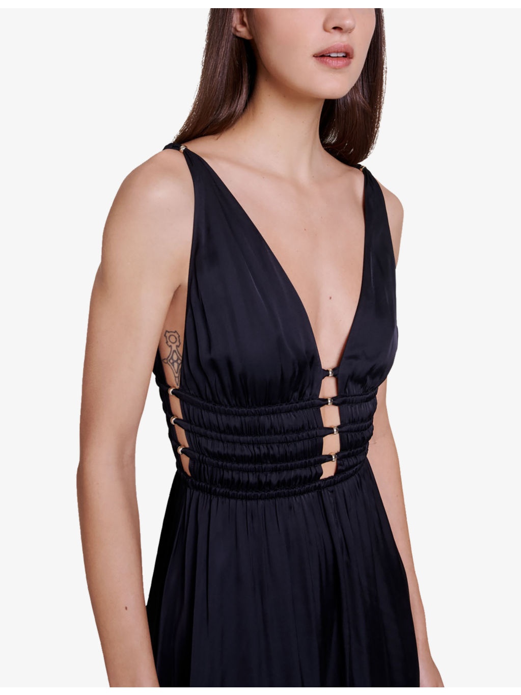 Cutaway-side V-neck woven midi dress - 5