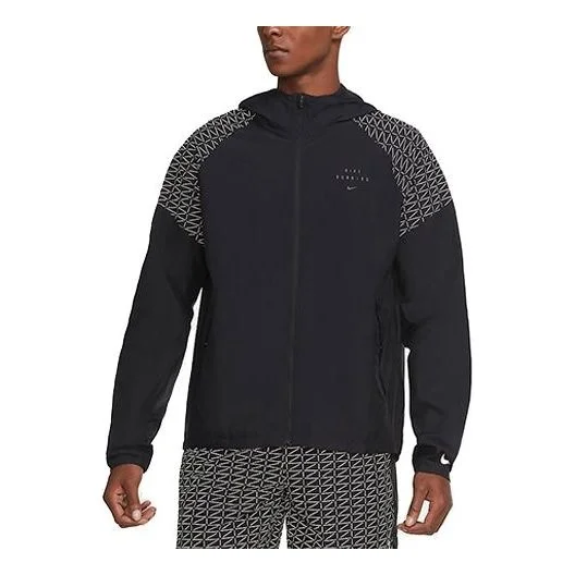 Nike Run Division Flash logo Reflective Printing hooded Running Jacket Black CU7871-010 - 1