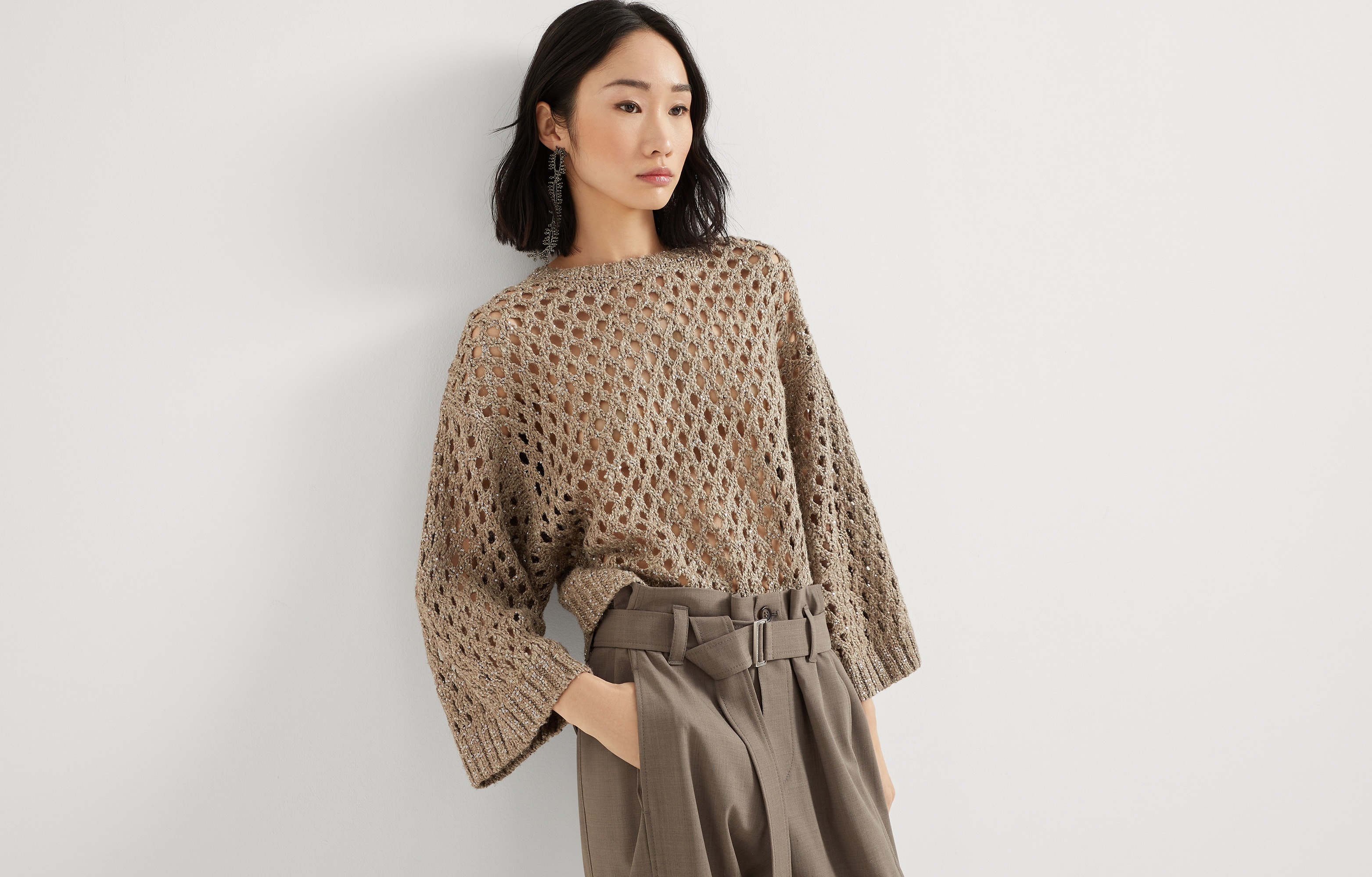 Silk and linen dazzling net sweater - 6