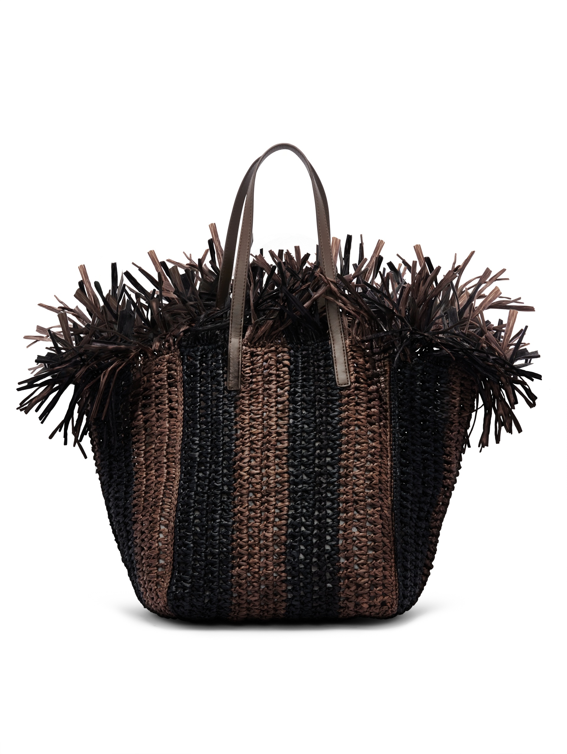 MEDIUM STRIPED RAFFIA CROCHET SQUARE TOTE - 1