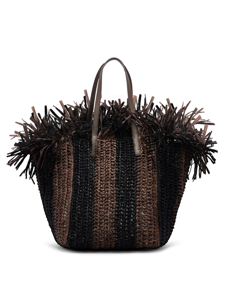 MEDIUM STRIPED RAFFIA CROCHET SQUARE TOTE 1